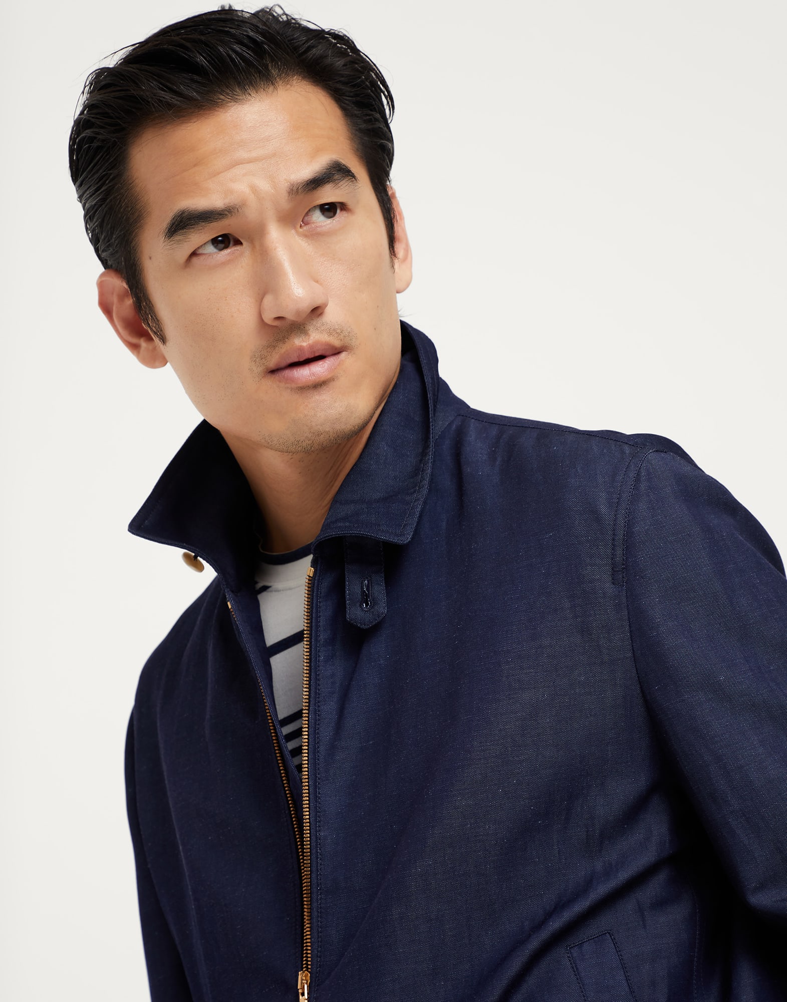 Wool and linen denim-effect twill outerwear jacket