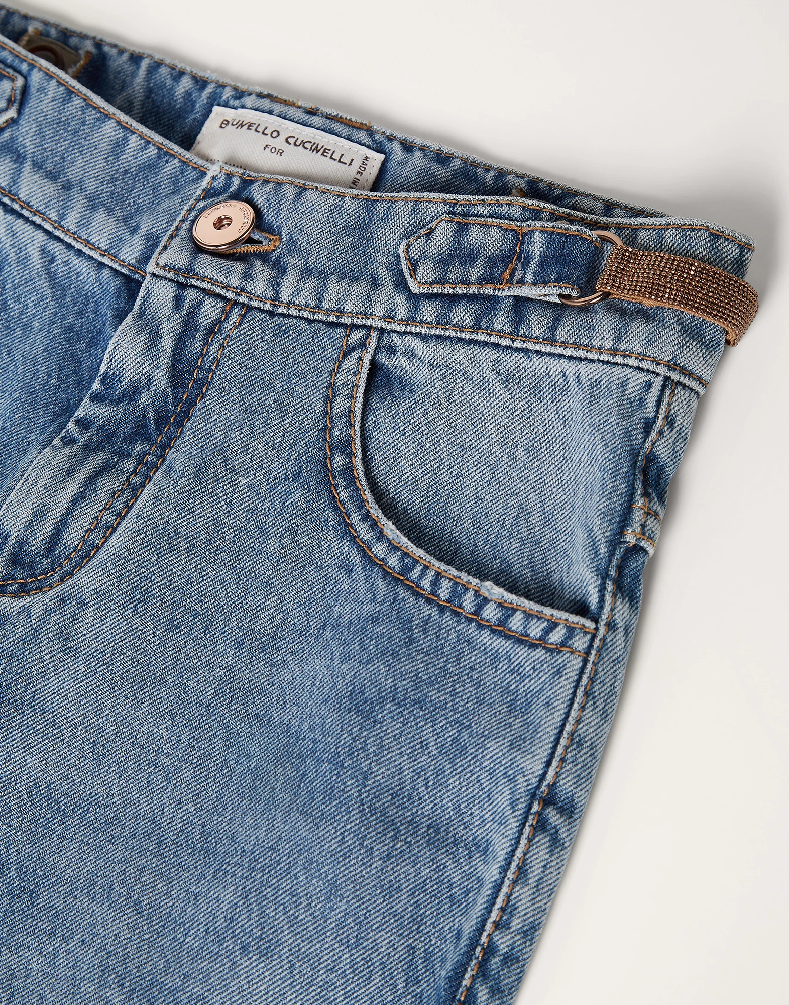 Classic denim straight trousers with monili