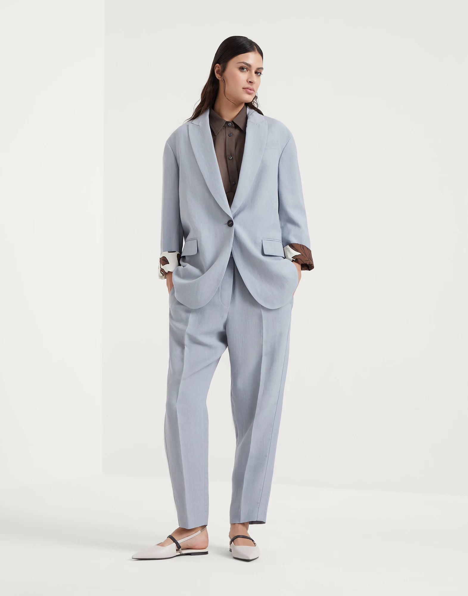 Viscose and linen fluid twill matching set with monili