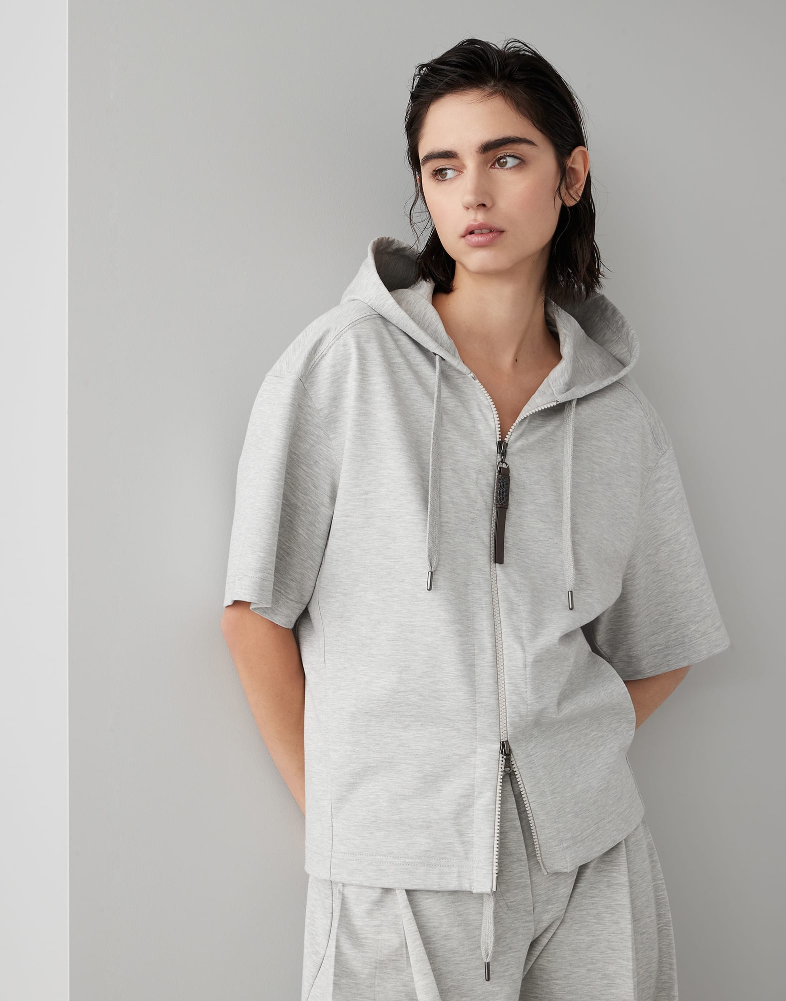 Couture interlock hooded sweatshirt with shiny zipper pull