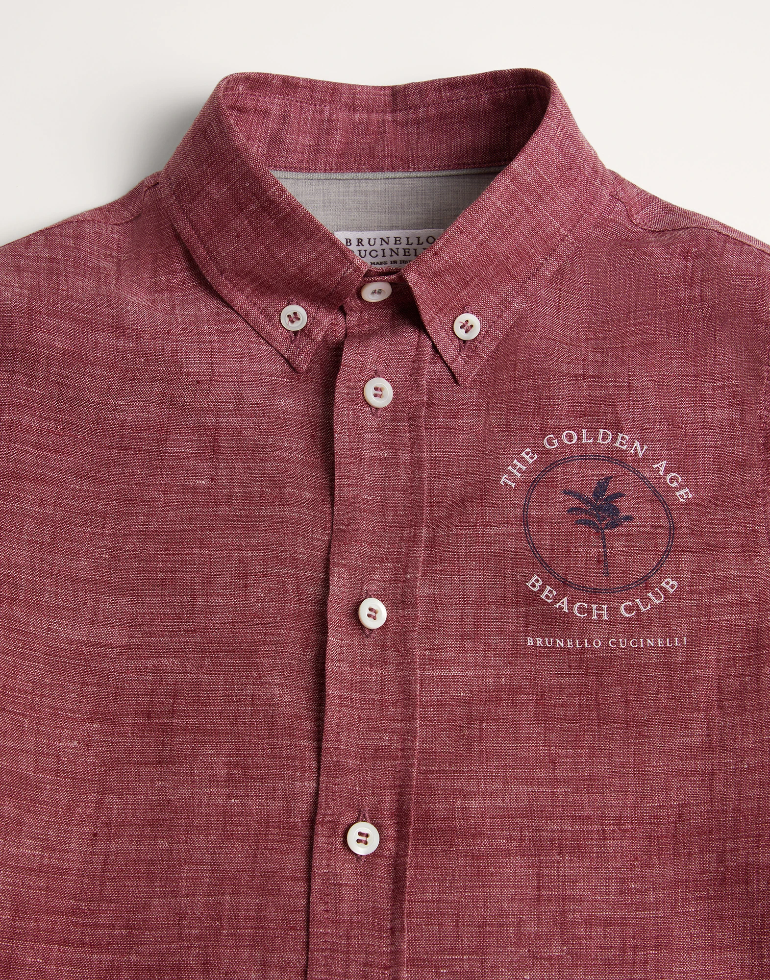 Linen shirt with button-down collar and print