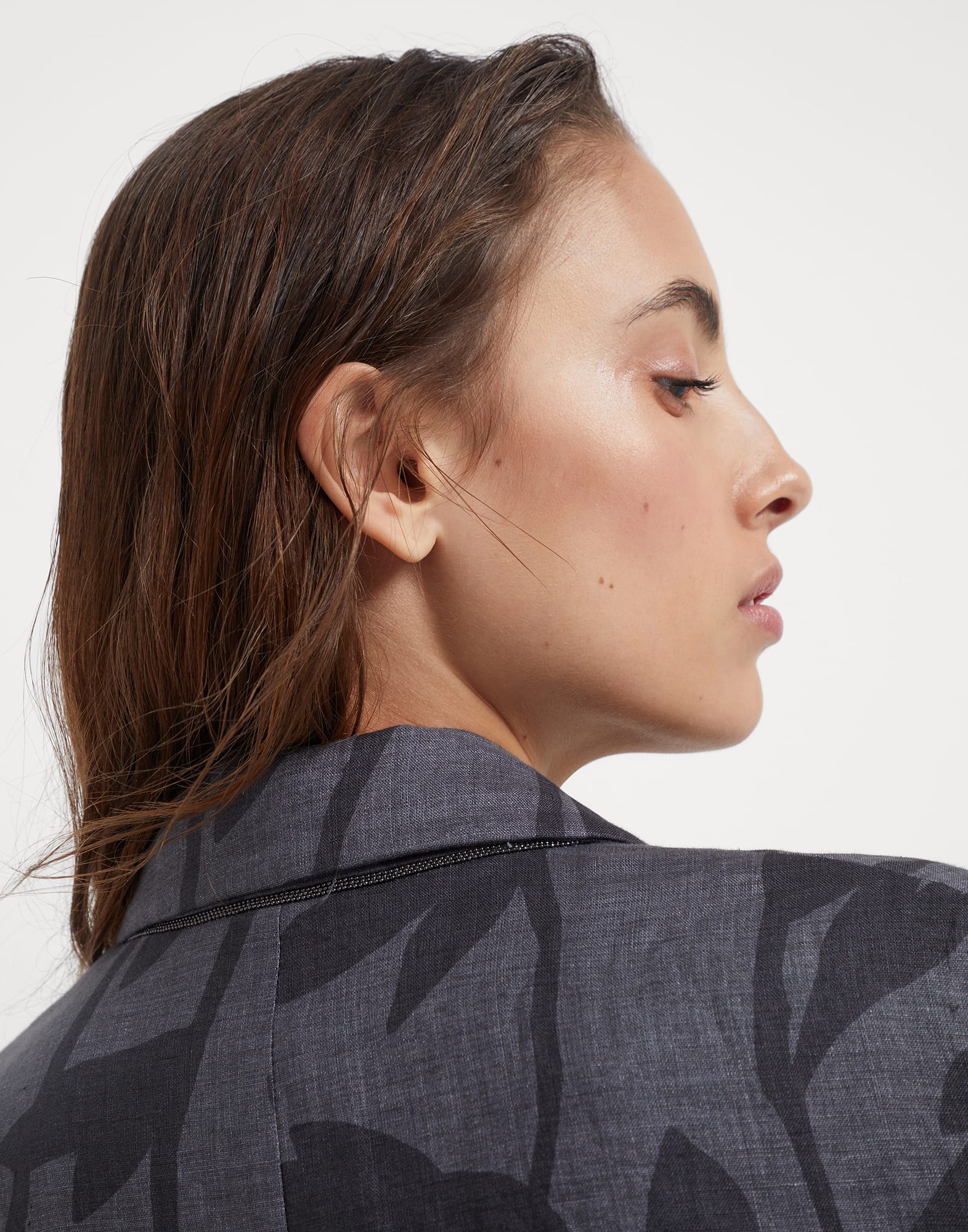 Ramage print lessive linen blazer with monili