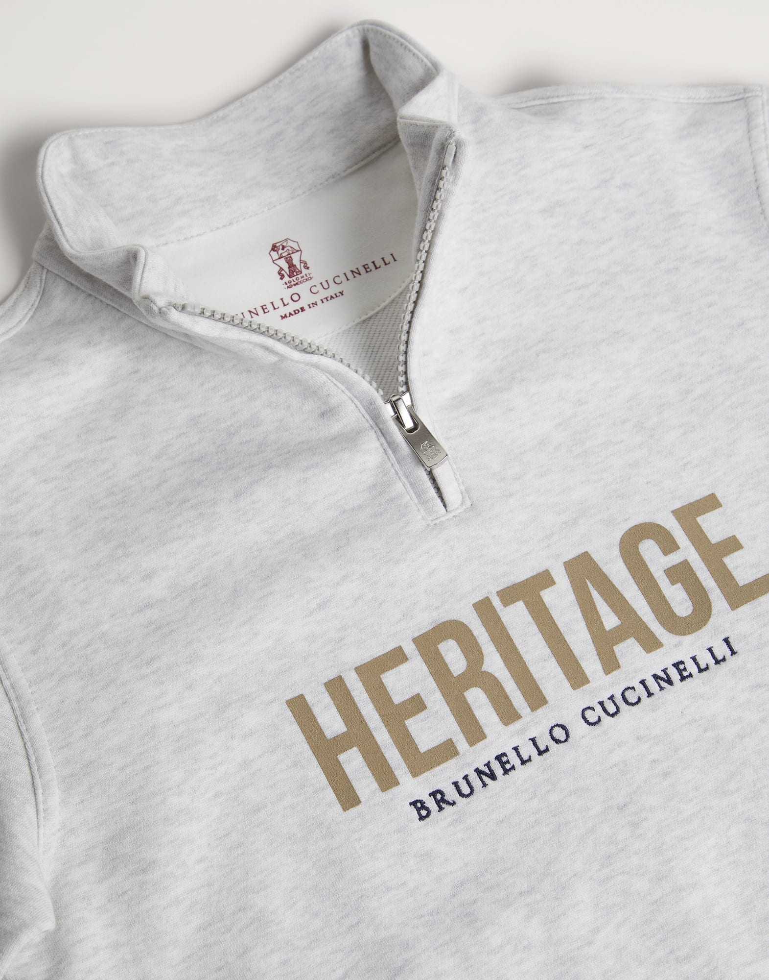 Cotton sweatshirt with half zip, print and embroidery