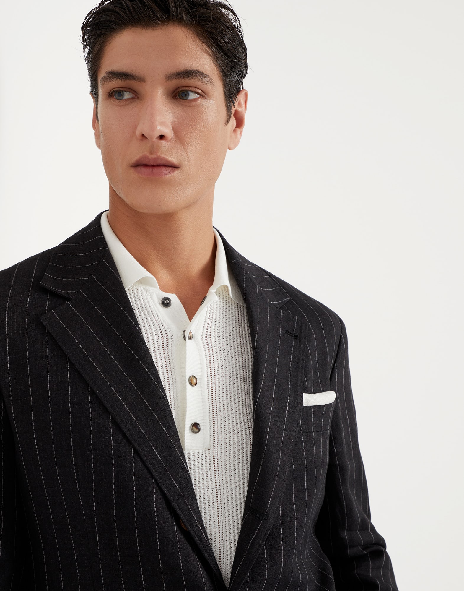 Linen chalk stripe deconstructed blazer