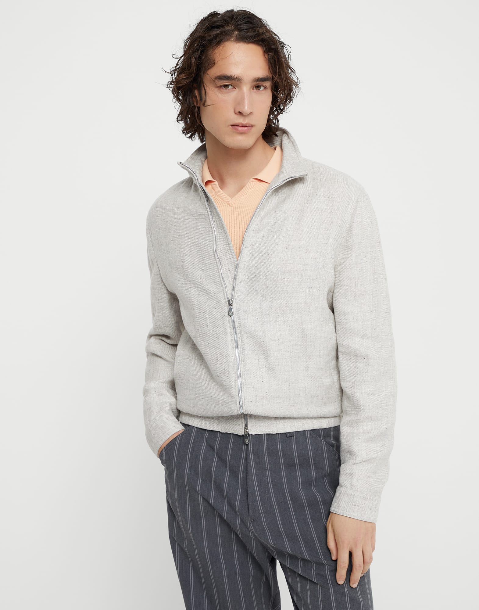 Diagonal twill bomber jacket