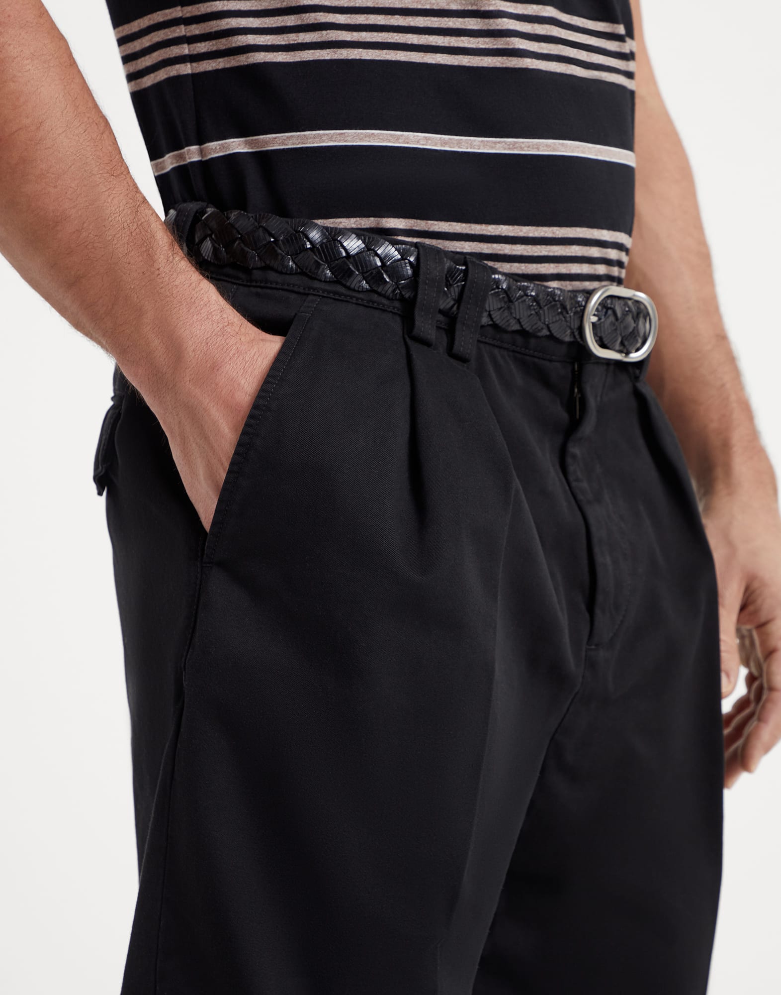 Garment-dyed Bermuda shorts in twisted cotton gabardine with box pleats