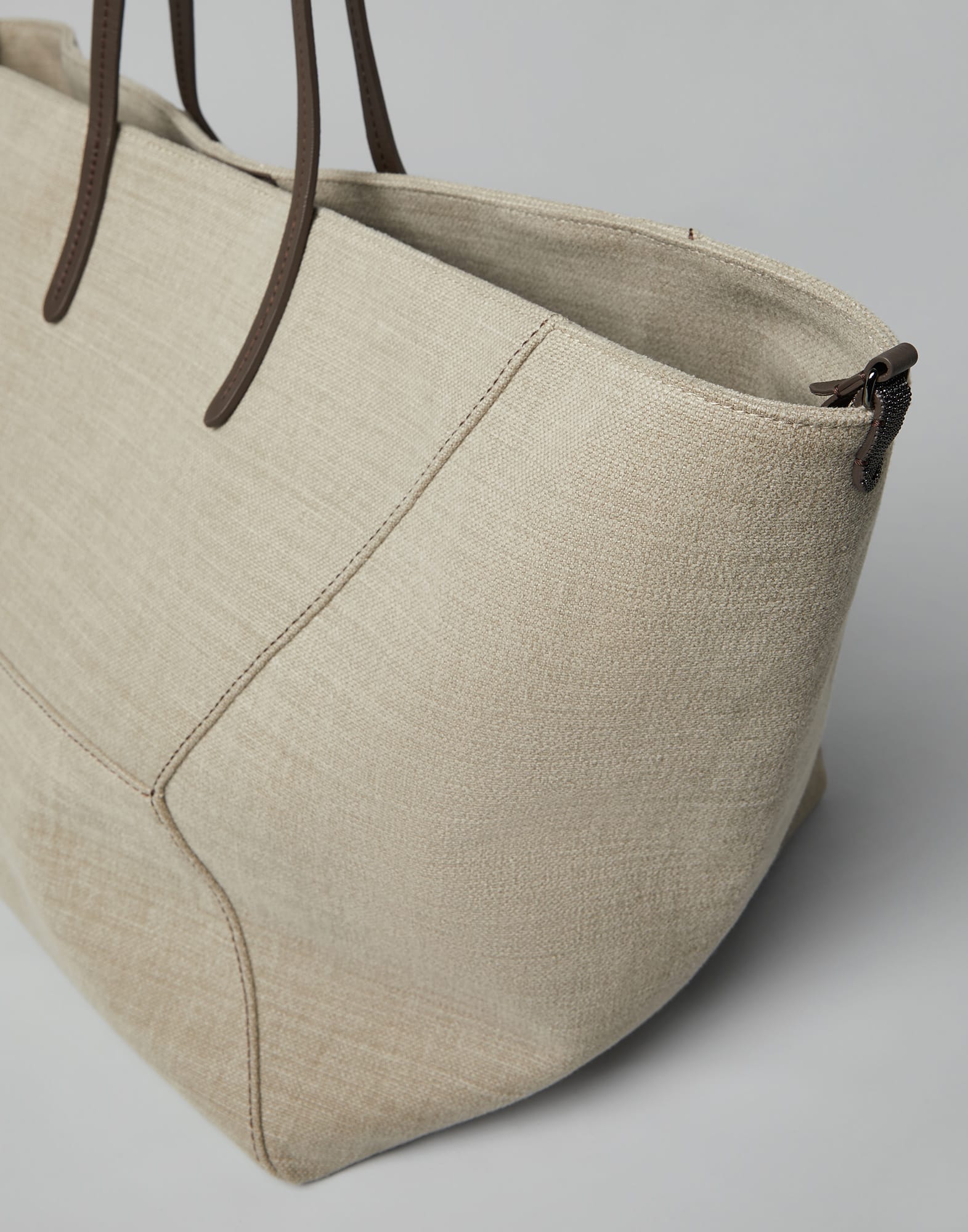 Cotton and linen canvas large shopper bag with monili
