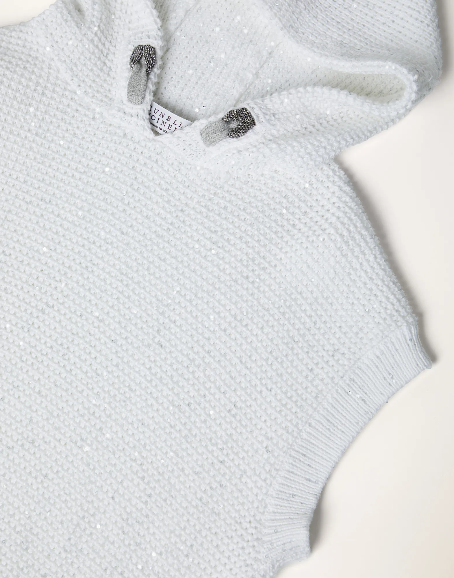 Cotton dazzling yarn half English rib hooded sweater vest with monili