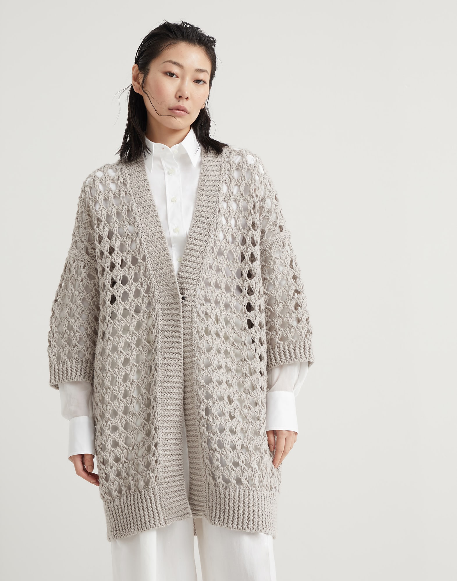 Jute and cotton mesh cardigan