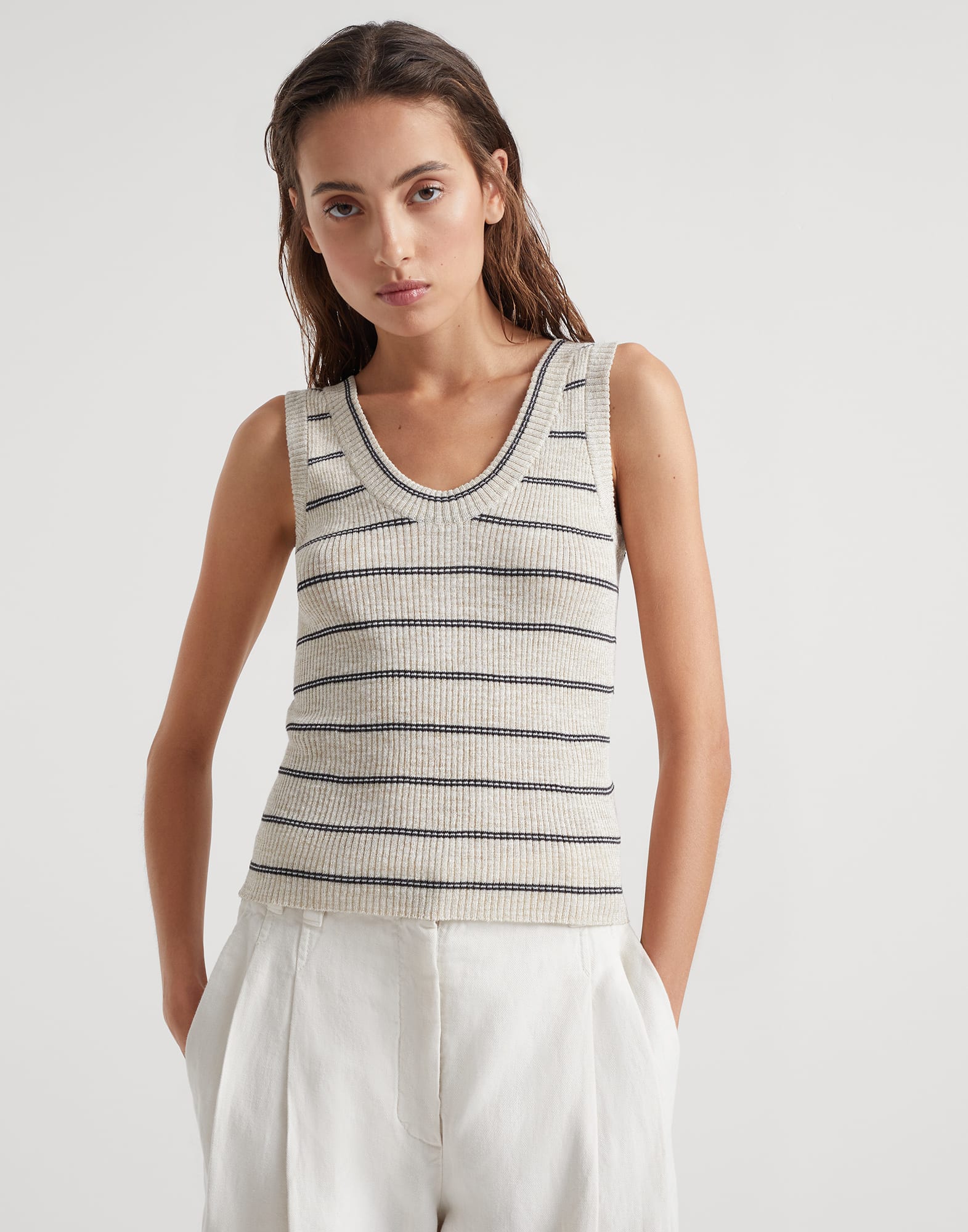 Sparkling linen and cotton rib knit top