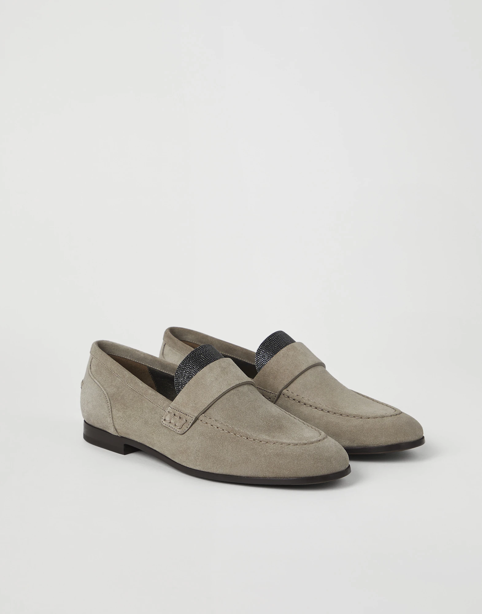 Suede penny loafers with precious insert
