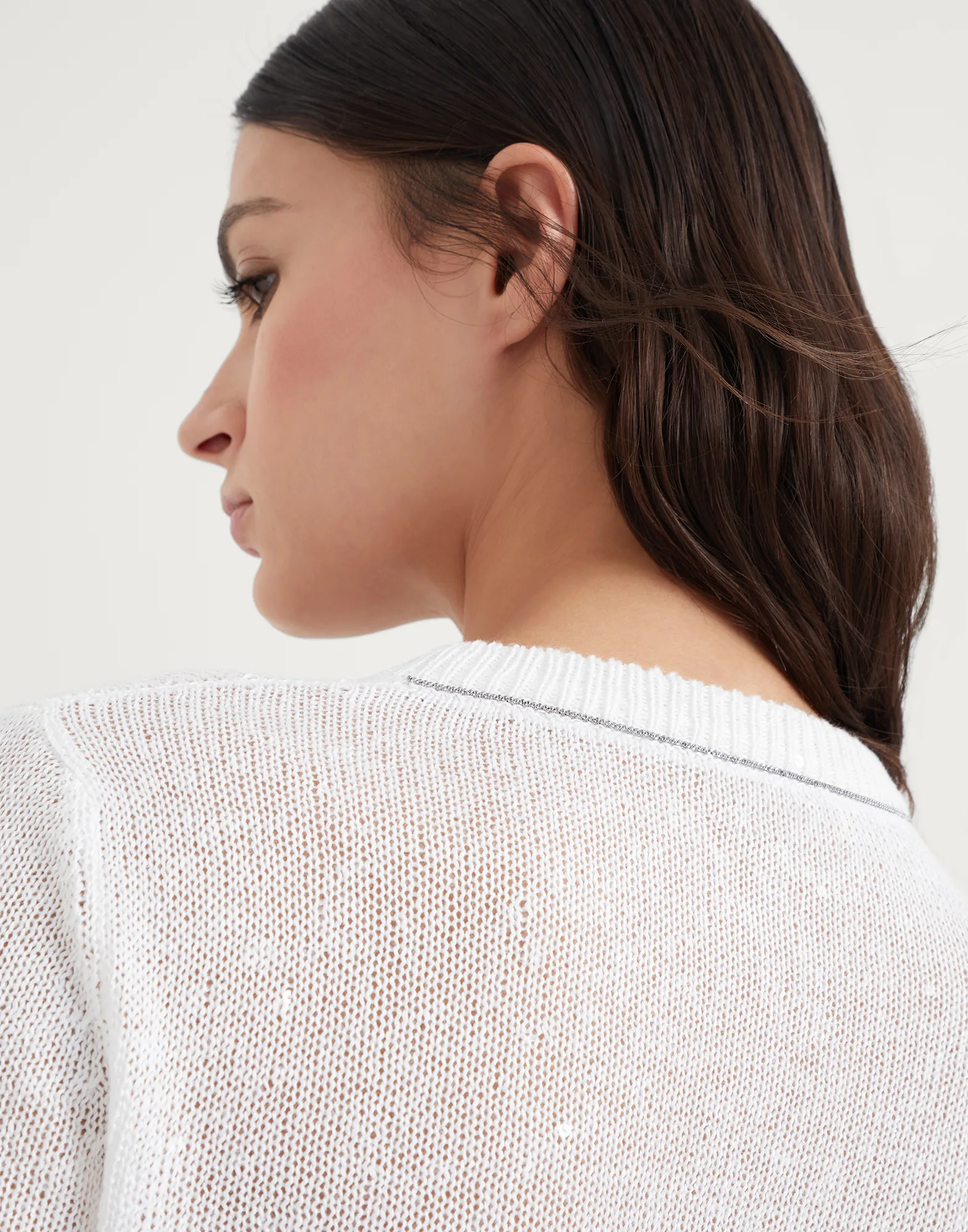 Linen and silk Diamond yarn cardigan with monili