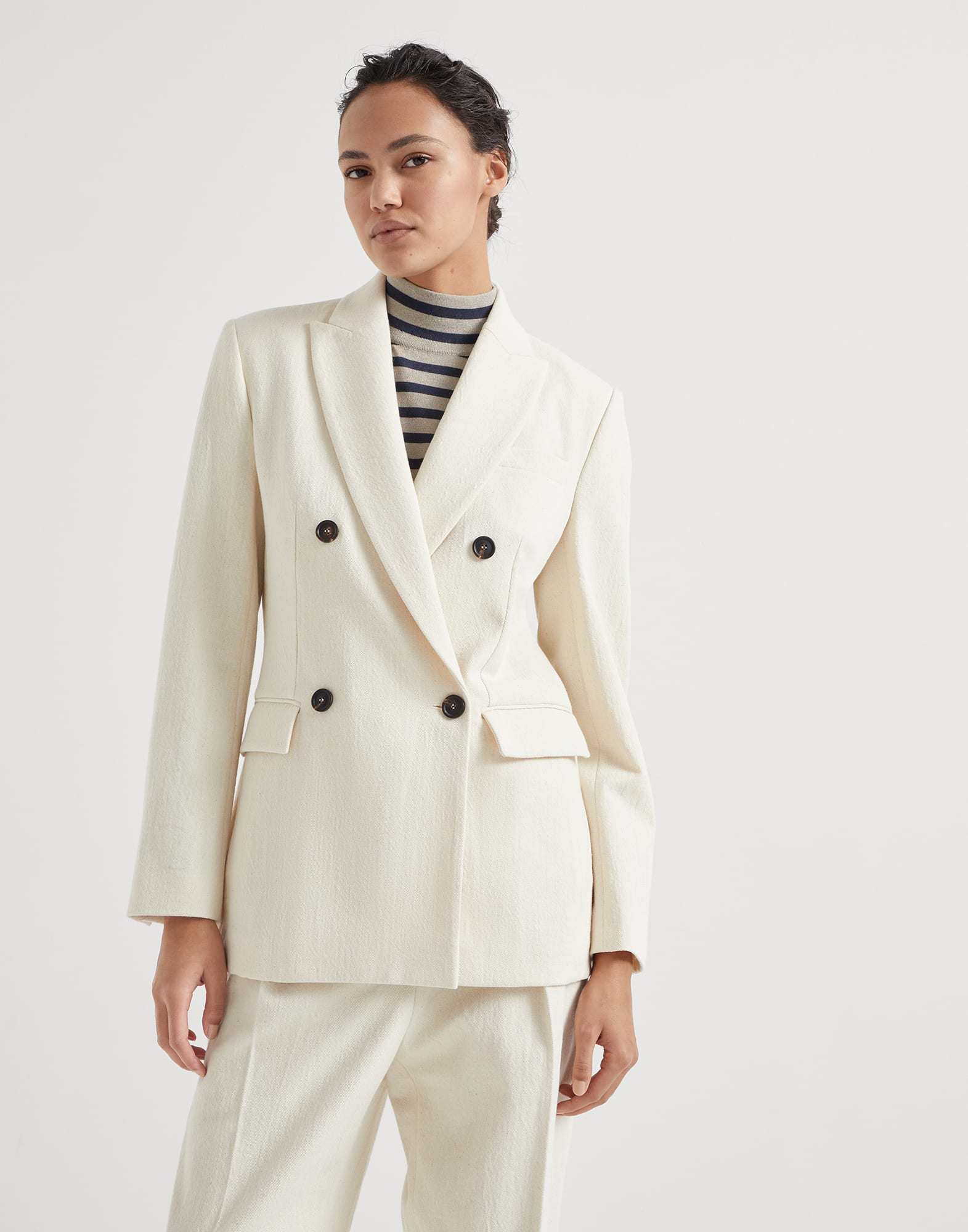 Cotton and virgin wool techno gabardine blazer with monili