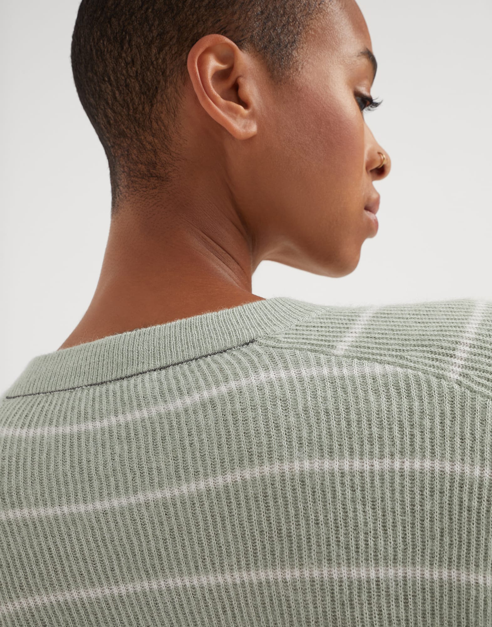 Striped alpaca and cotton English rib sweater with monili