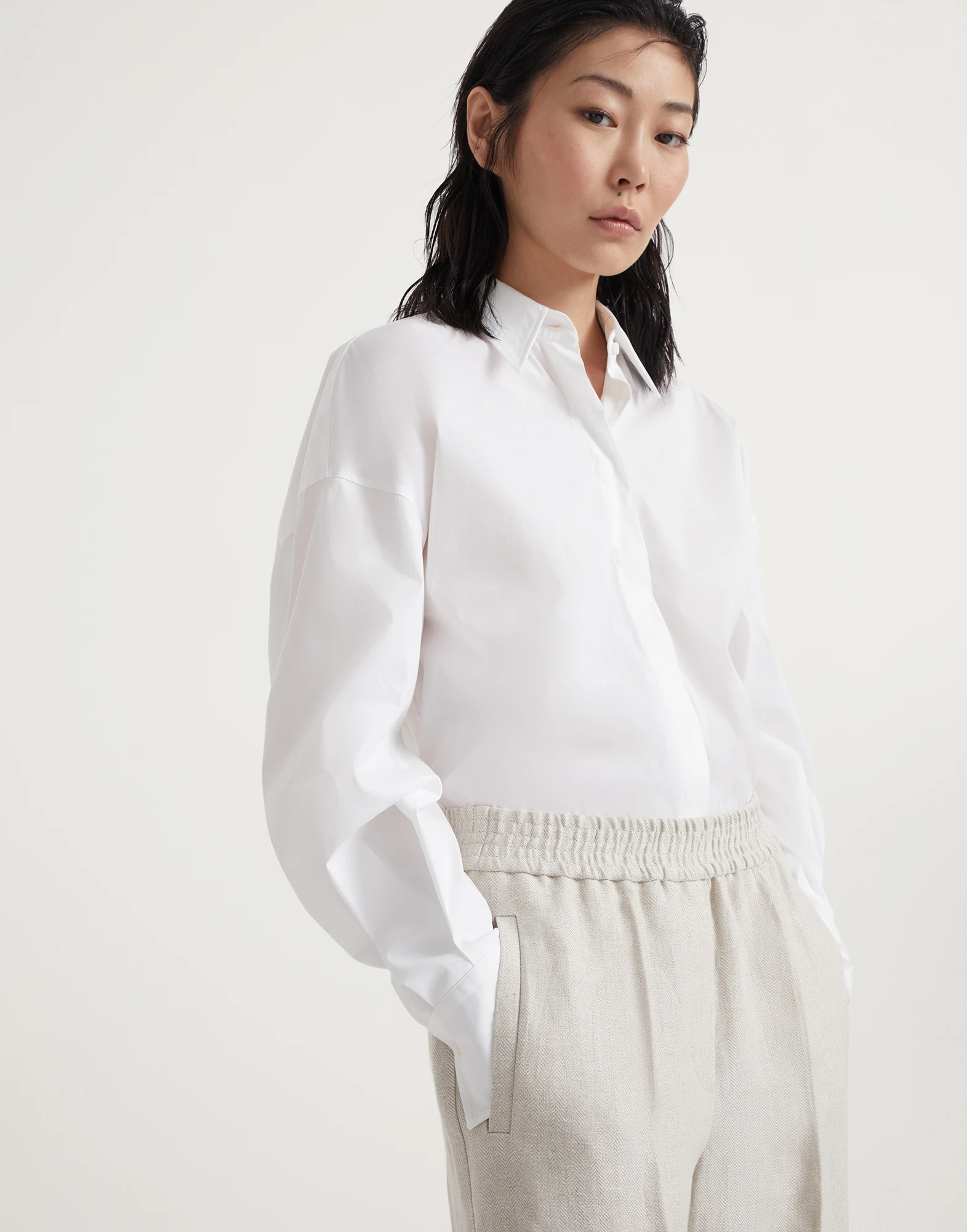 Linen chevron loose pyjama-style trousers
