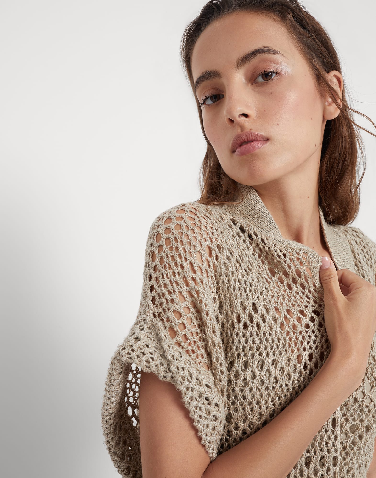 Linen and silk long net cardigan