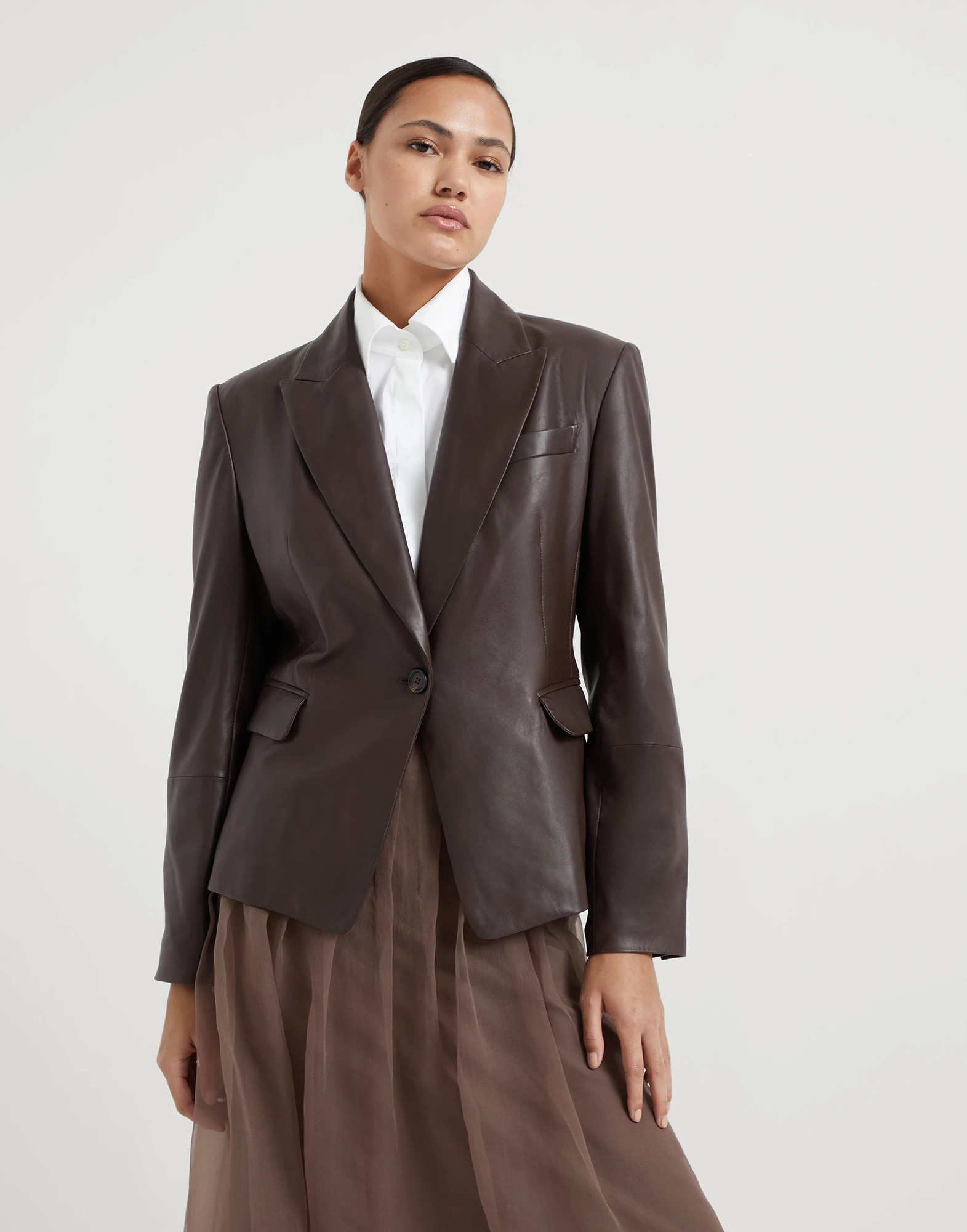 Nappa leather jacket with monili