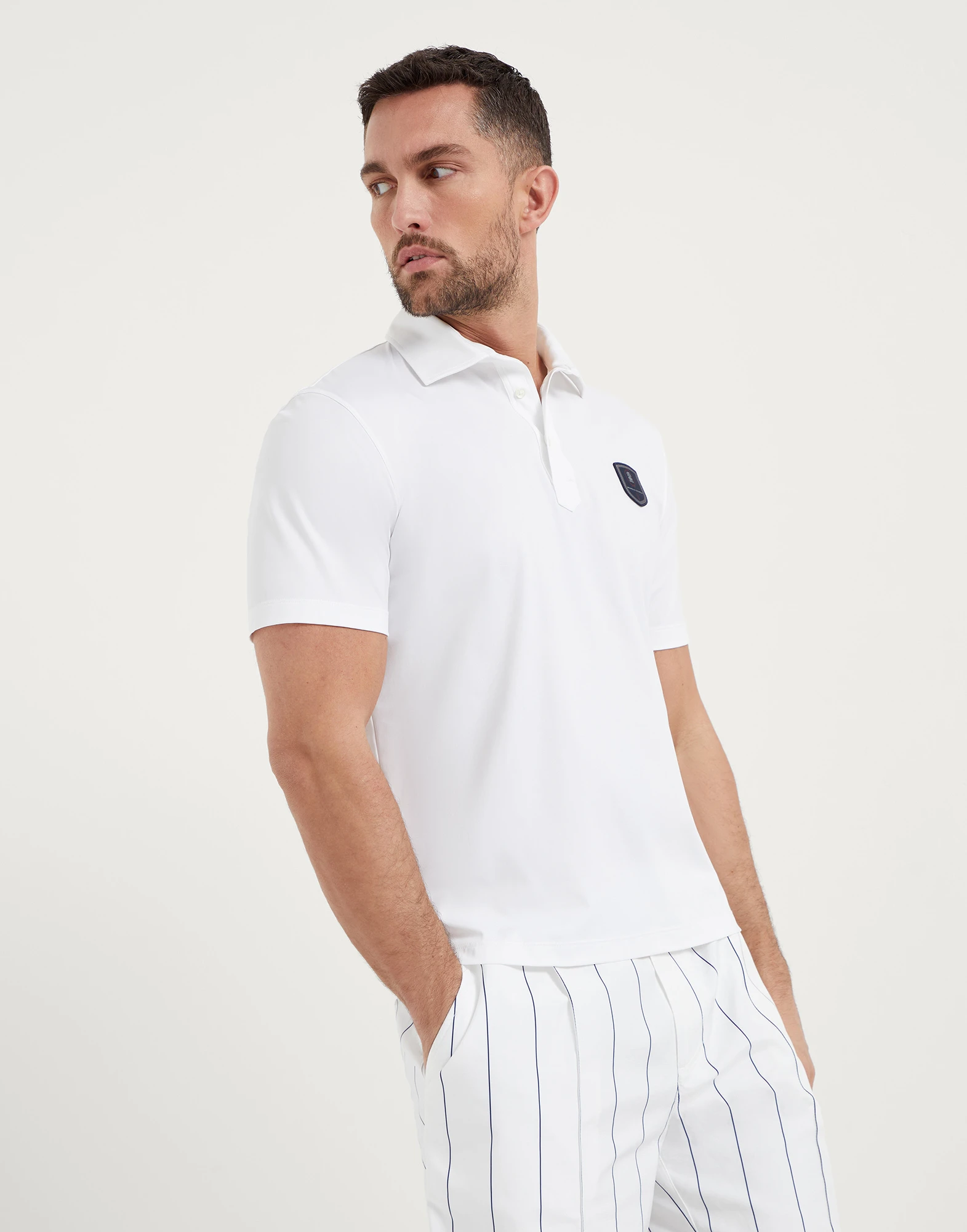 Techno jersey polo with tennis badge