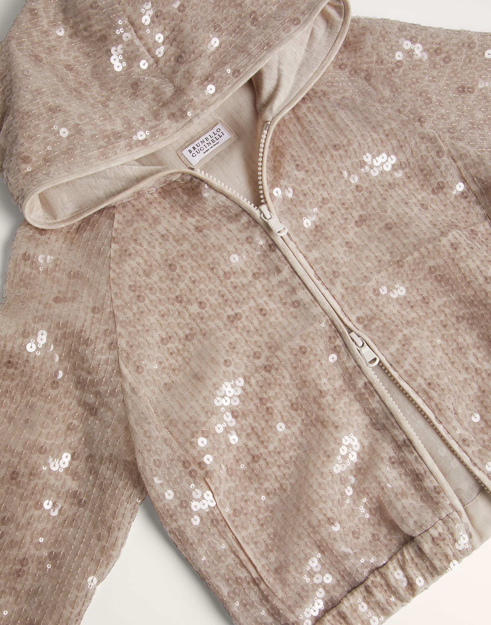 Dazzling embroidery sweatshirt in crispy silk