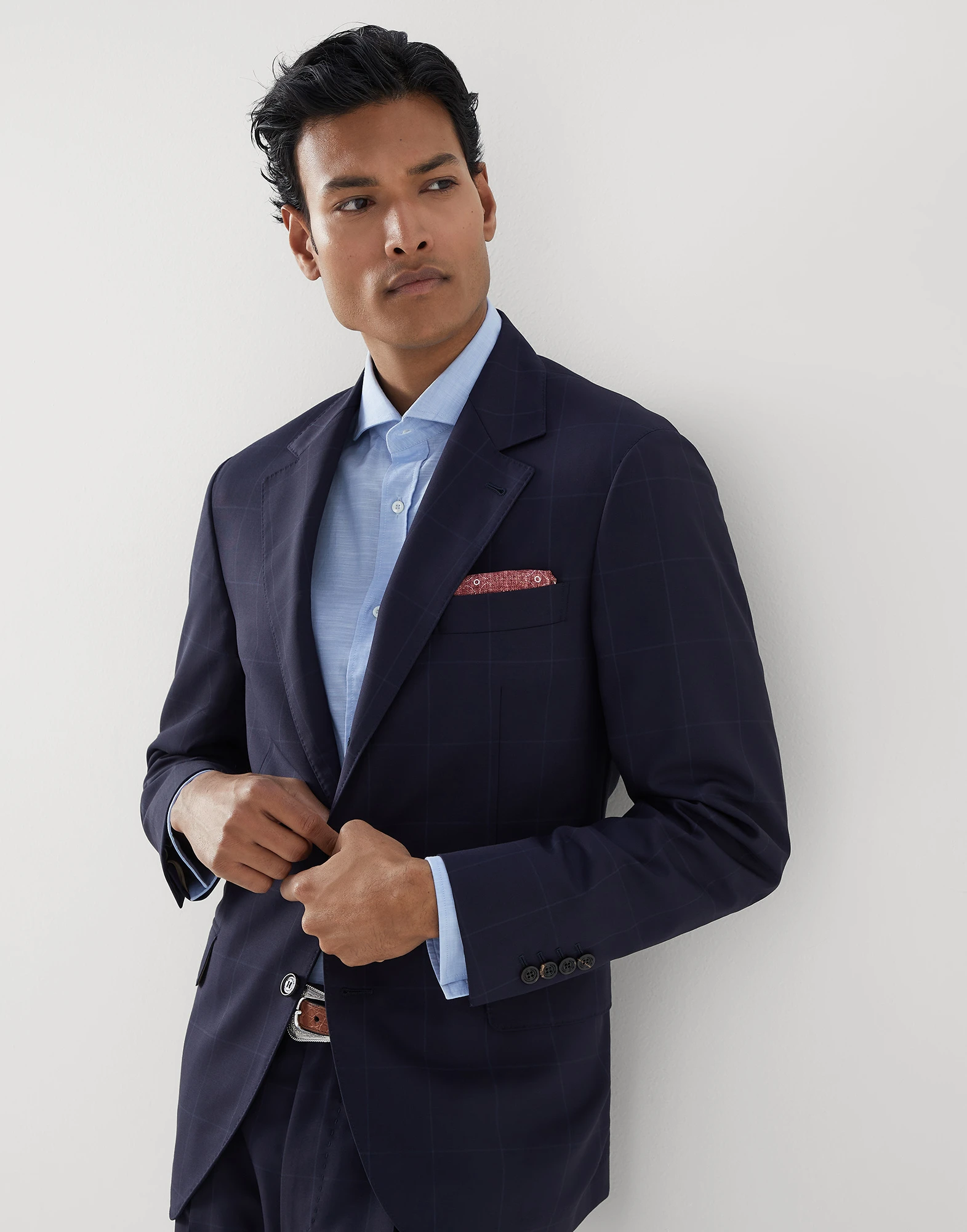 Super 120s virgin wool overcheck jacket