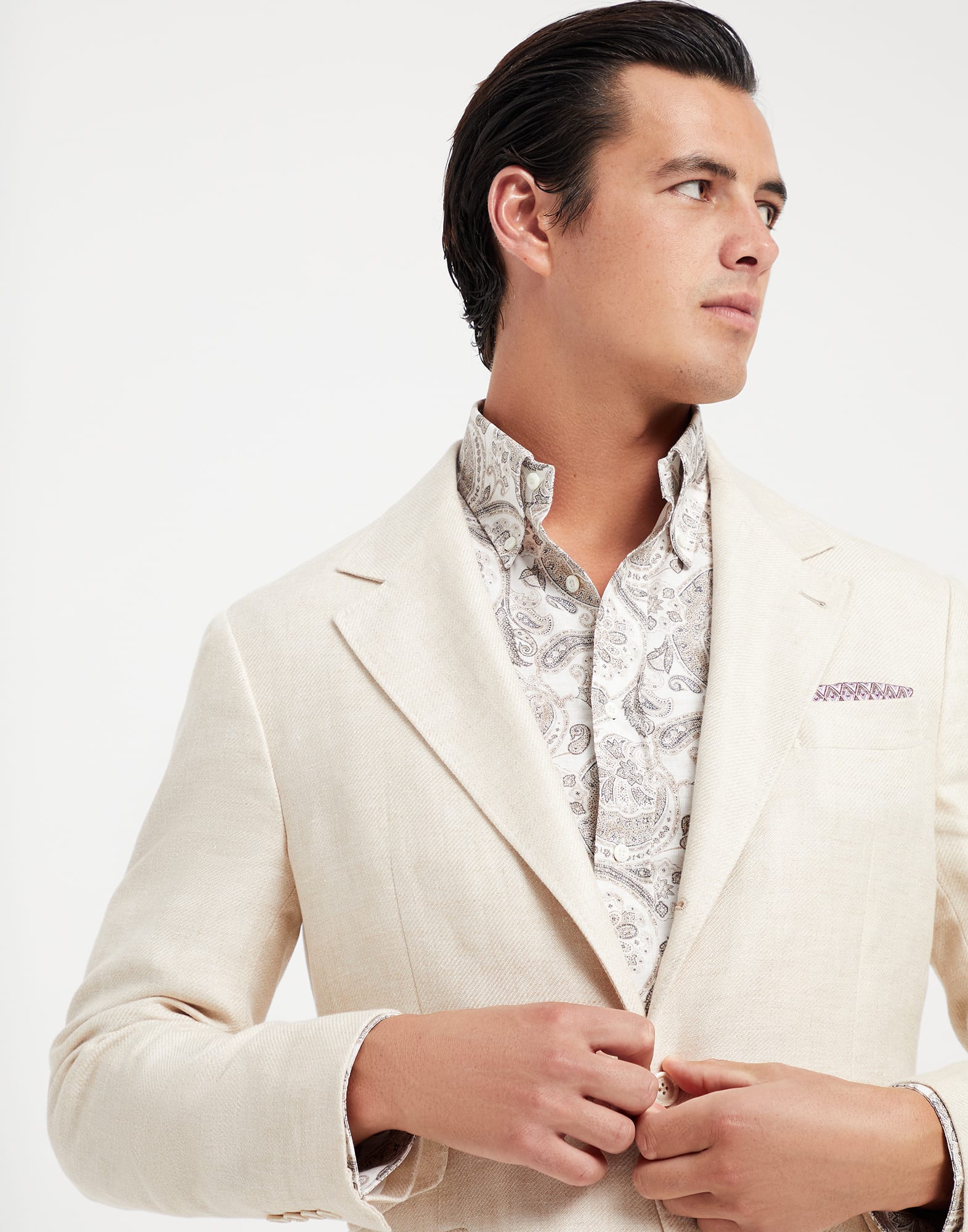 Linen, wool and silk diagonal deconstructed Cavallo blazer