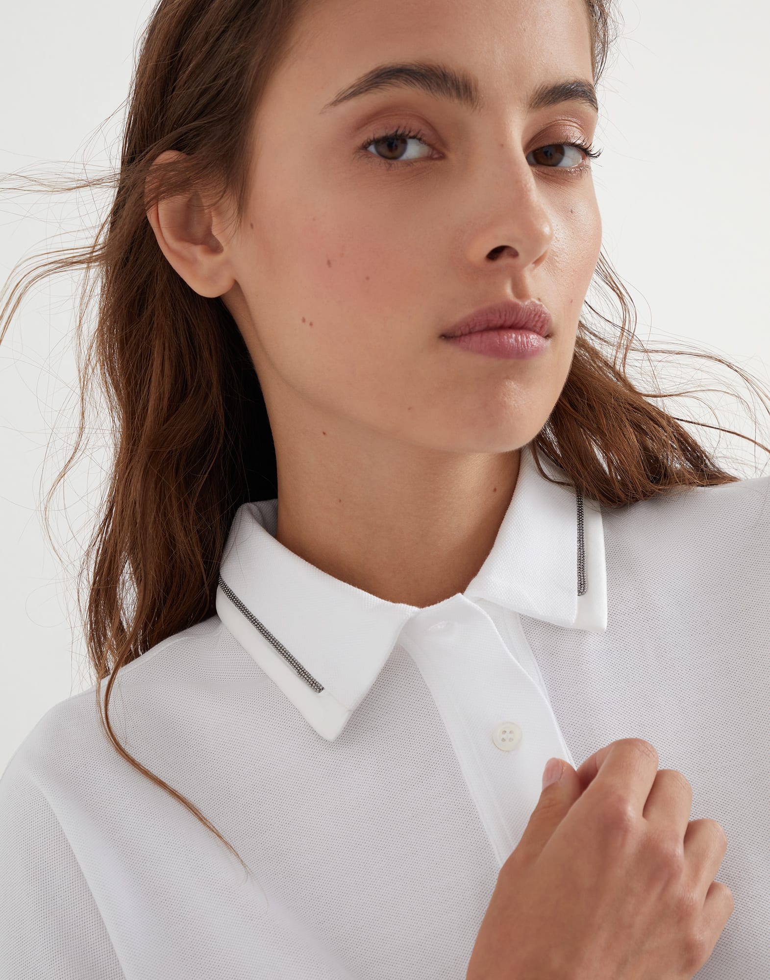 Cotton pique polo shirt with shiny collar trim