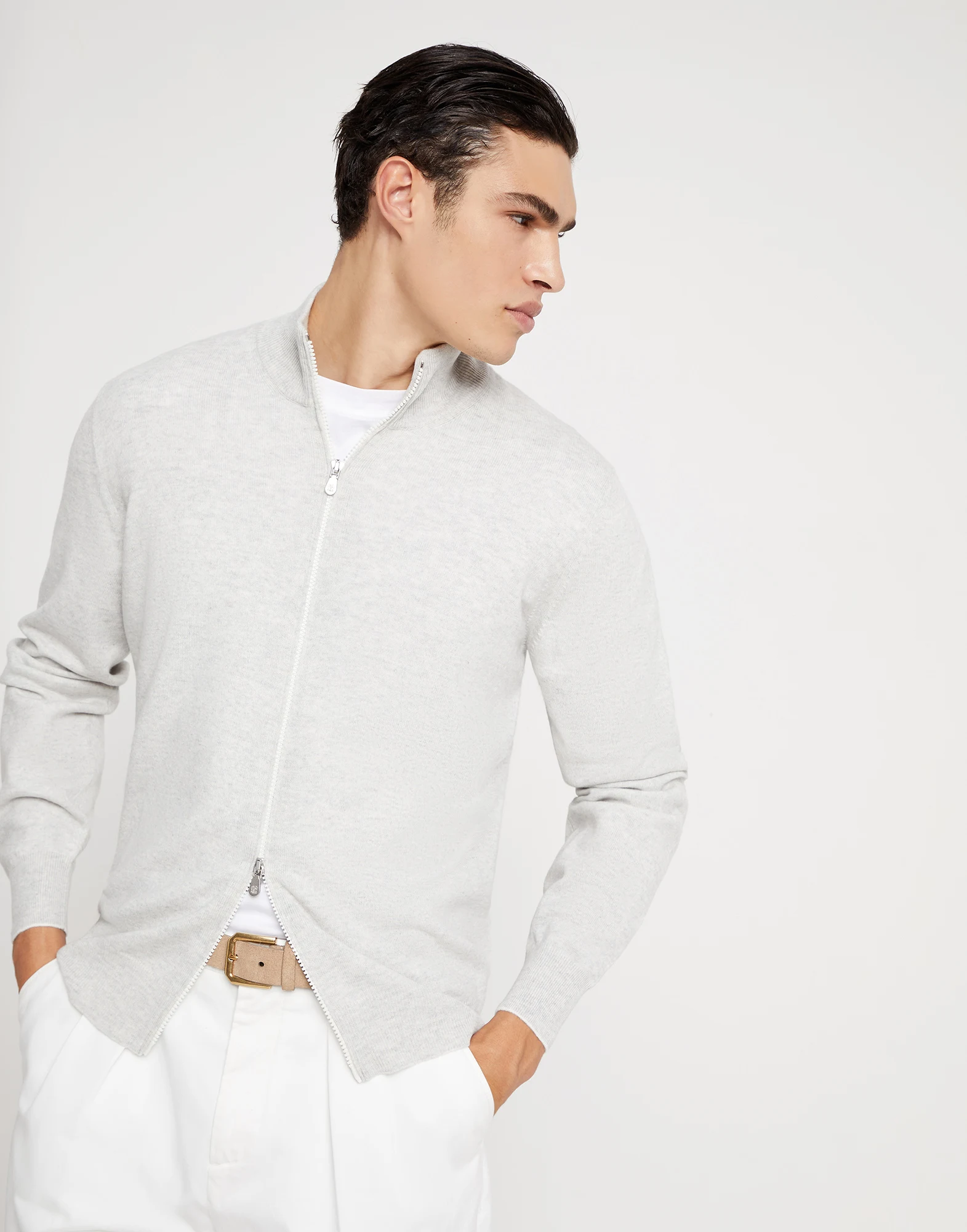 Cashmere turtleneck cardigan with zipper