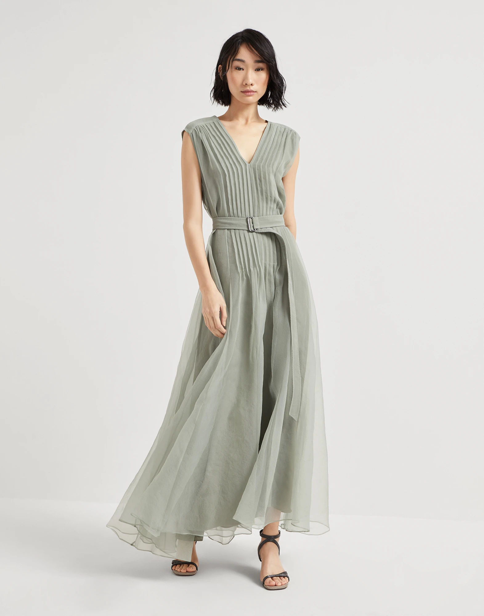 Crispy silk dress with monili