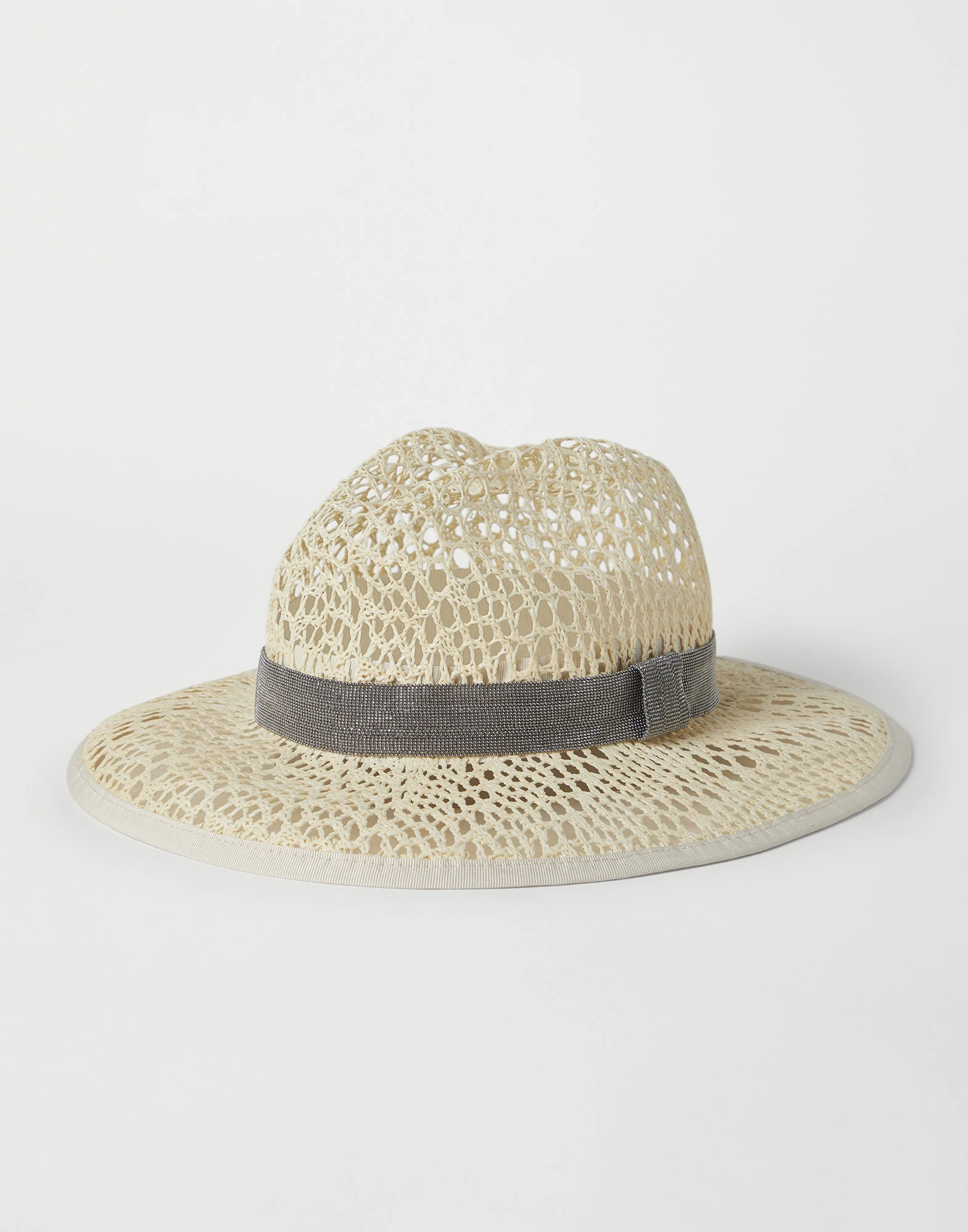 Straw hat with precious band