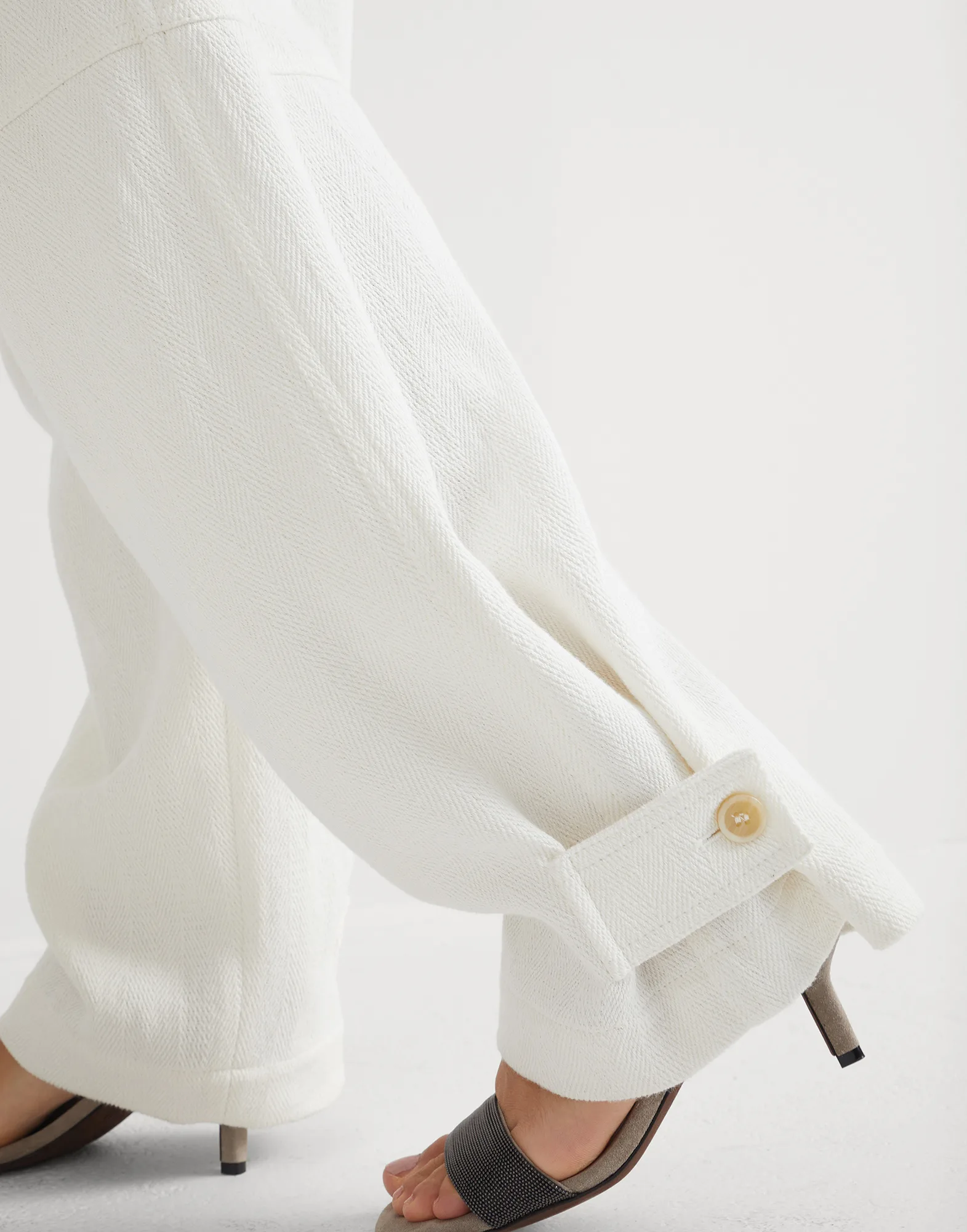 Cotton and linen chevron baggy utility trousers