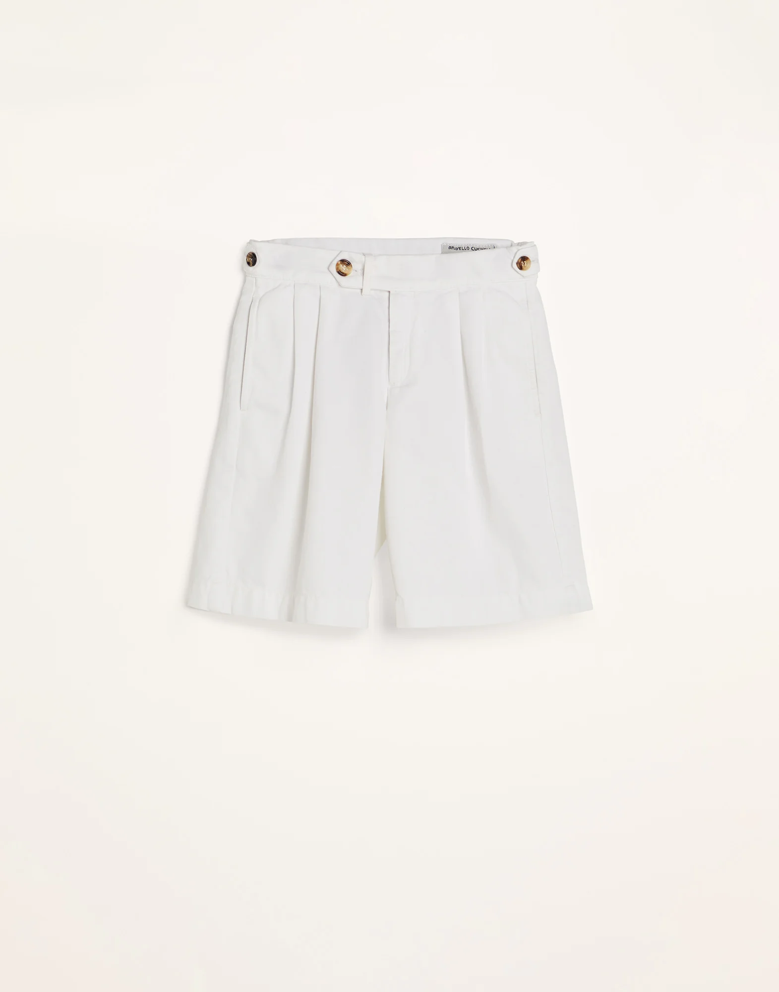 Garment-dyed Bermuda shorts in twisted cotton gabardine with pleats and waist tabs