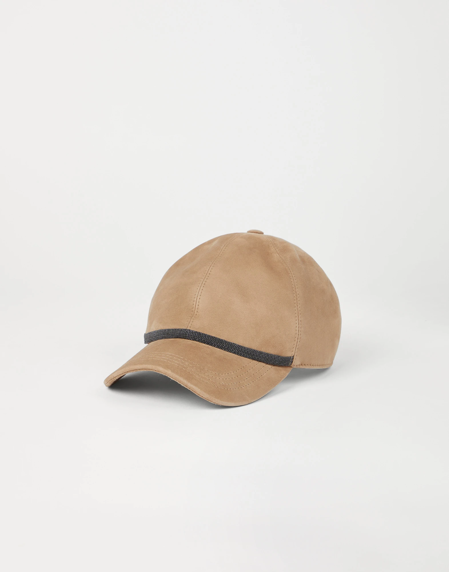 Suede baseball cap with shiny trim