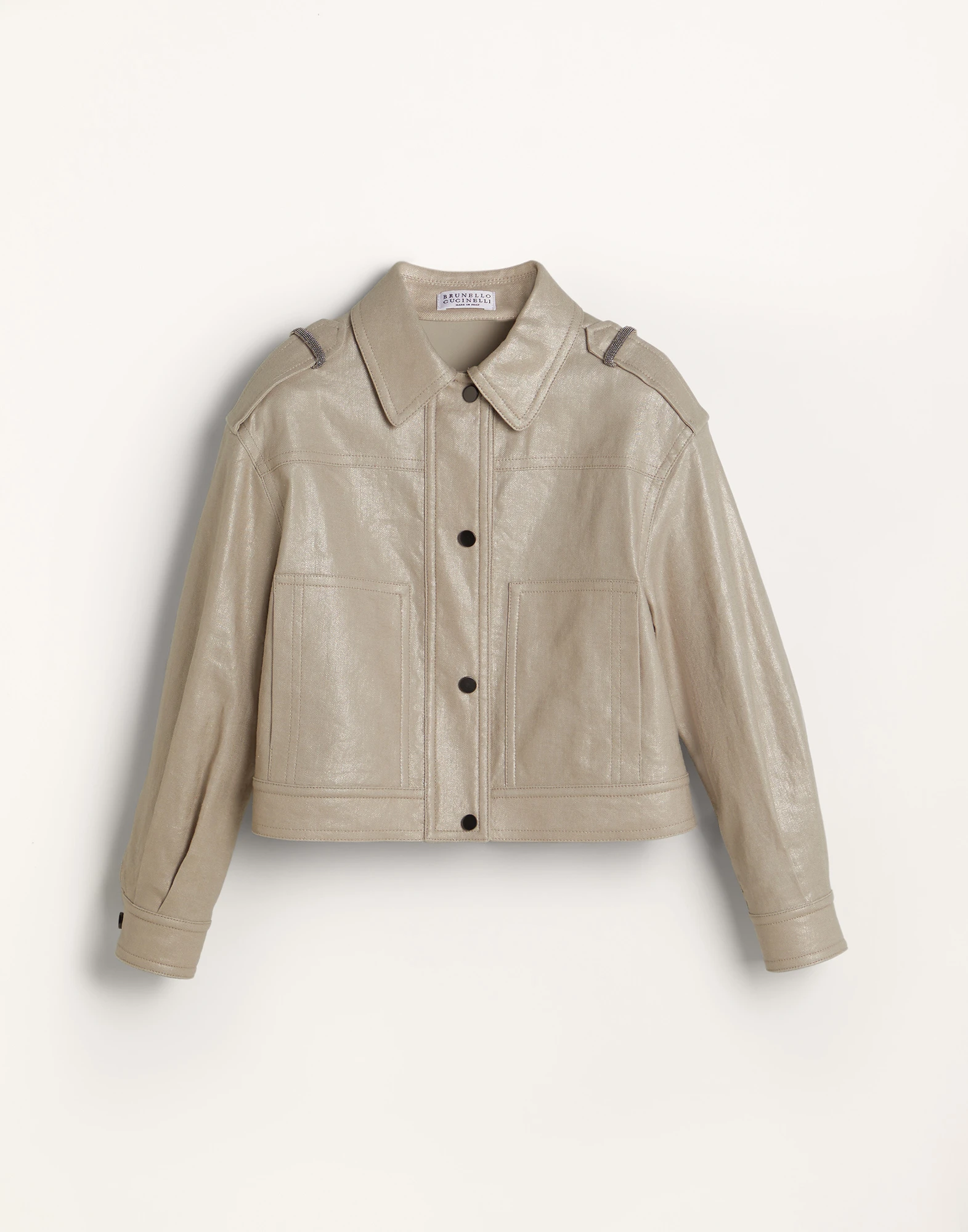 Lame cotton and linen denim jacket with monili
