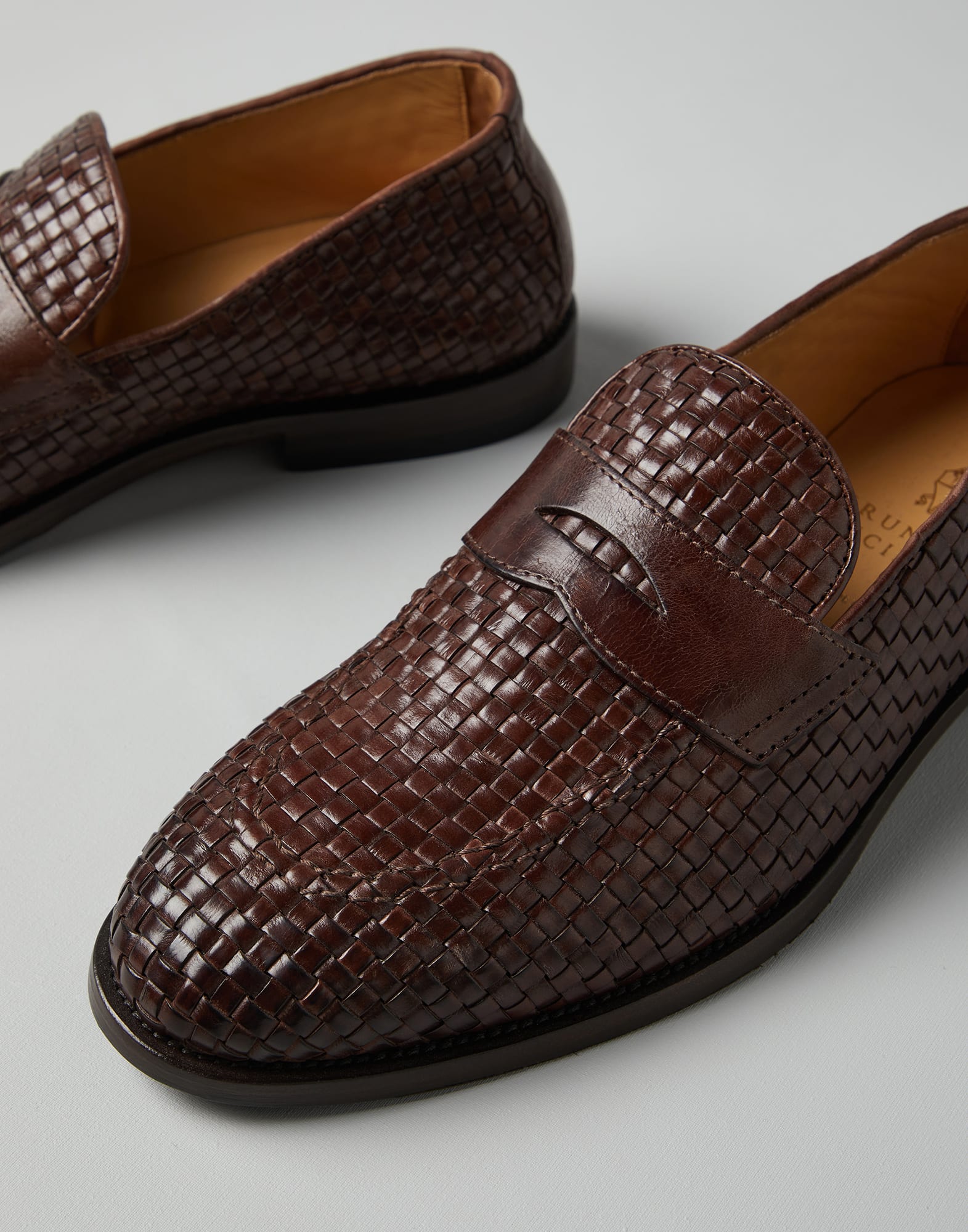 Woven calfskin penny loafers