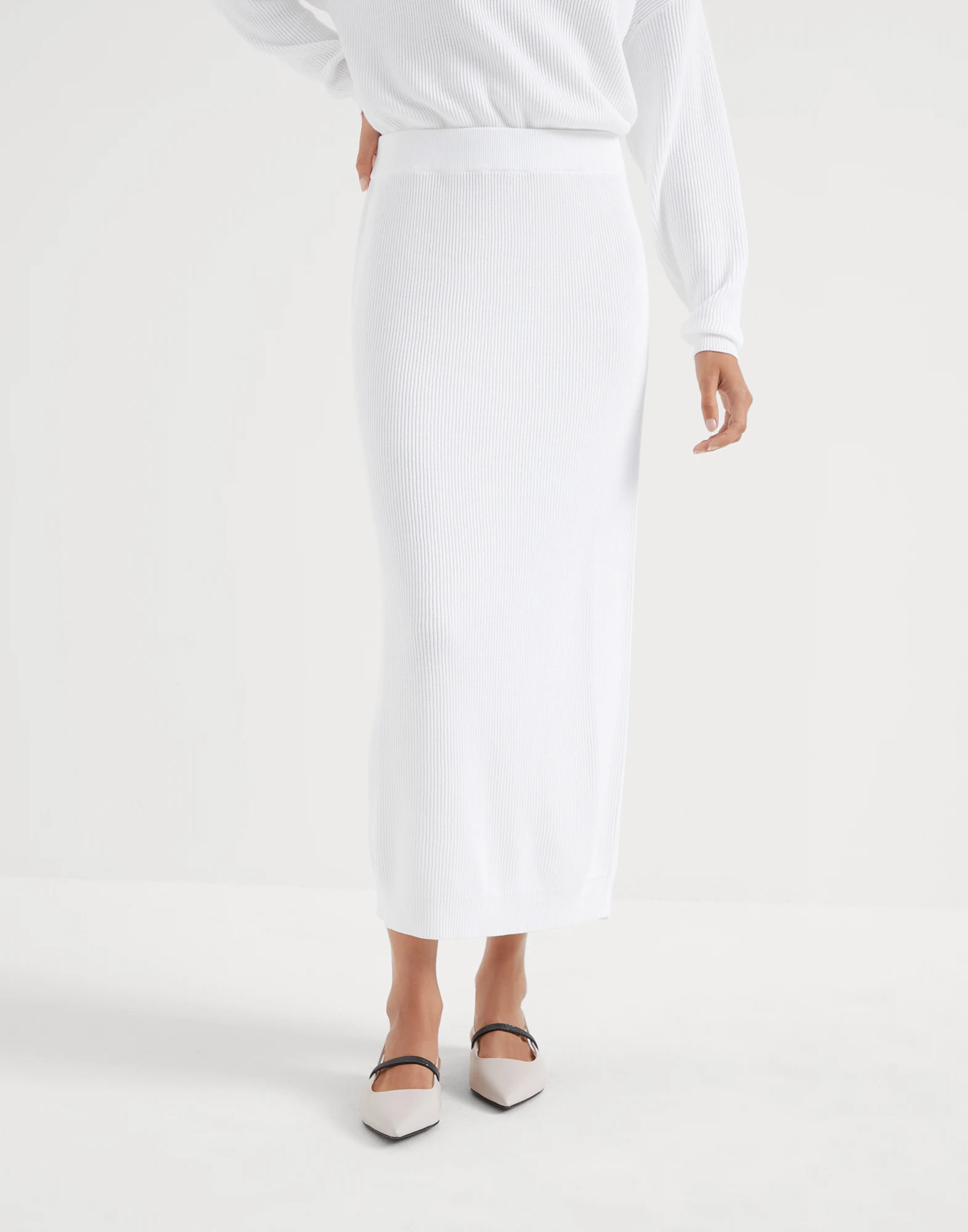 Cotton English rib knit midi skirt