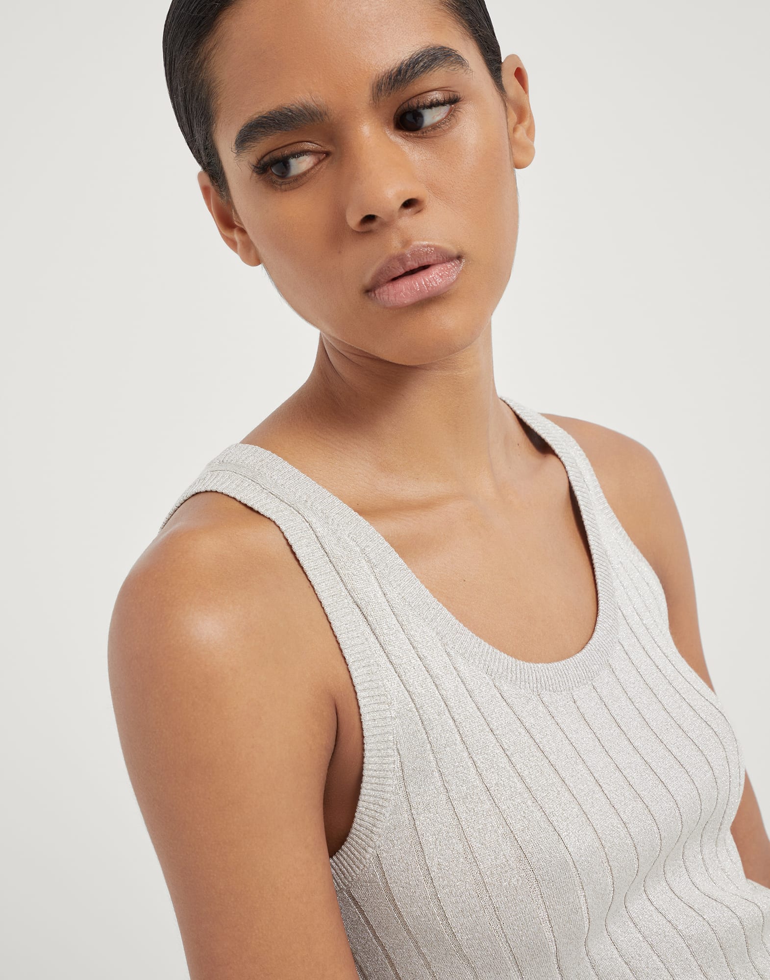 Sparkling silk lightweight rib knit top
