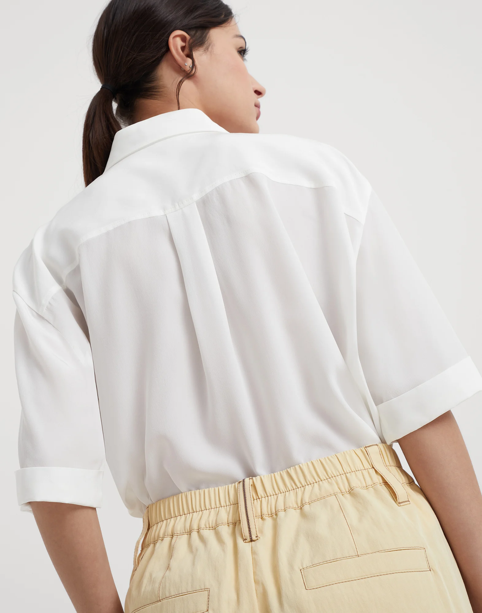 Wrinkled techno cotton gabardine baggy cargo trousers with monili