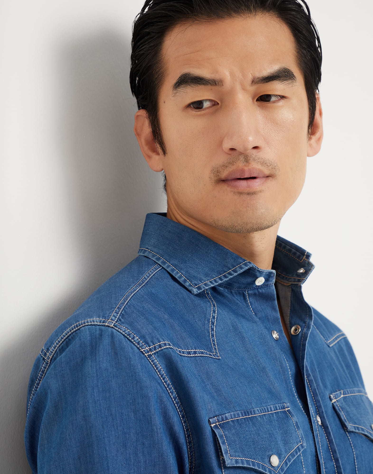 Lightweight denim easy fit western shirt