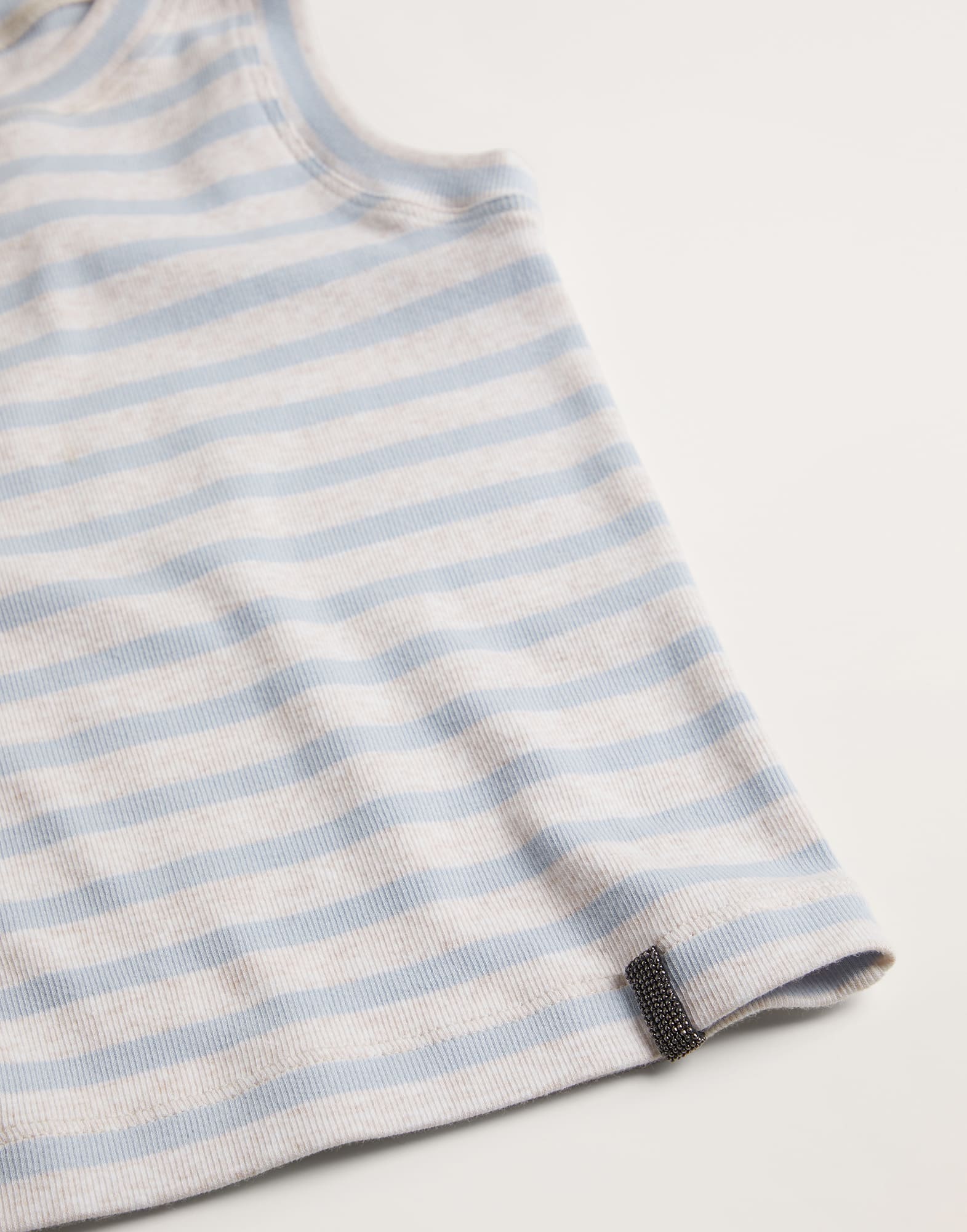 Striped stretch cotton ribbed jersey top with monili