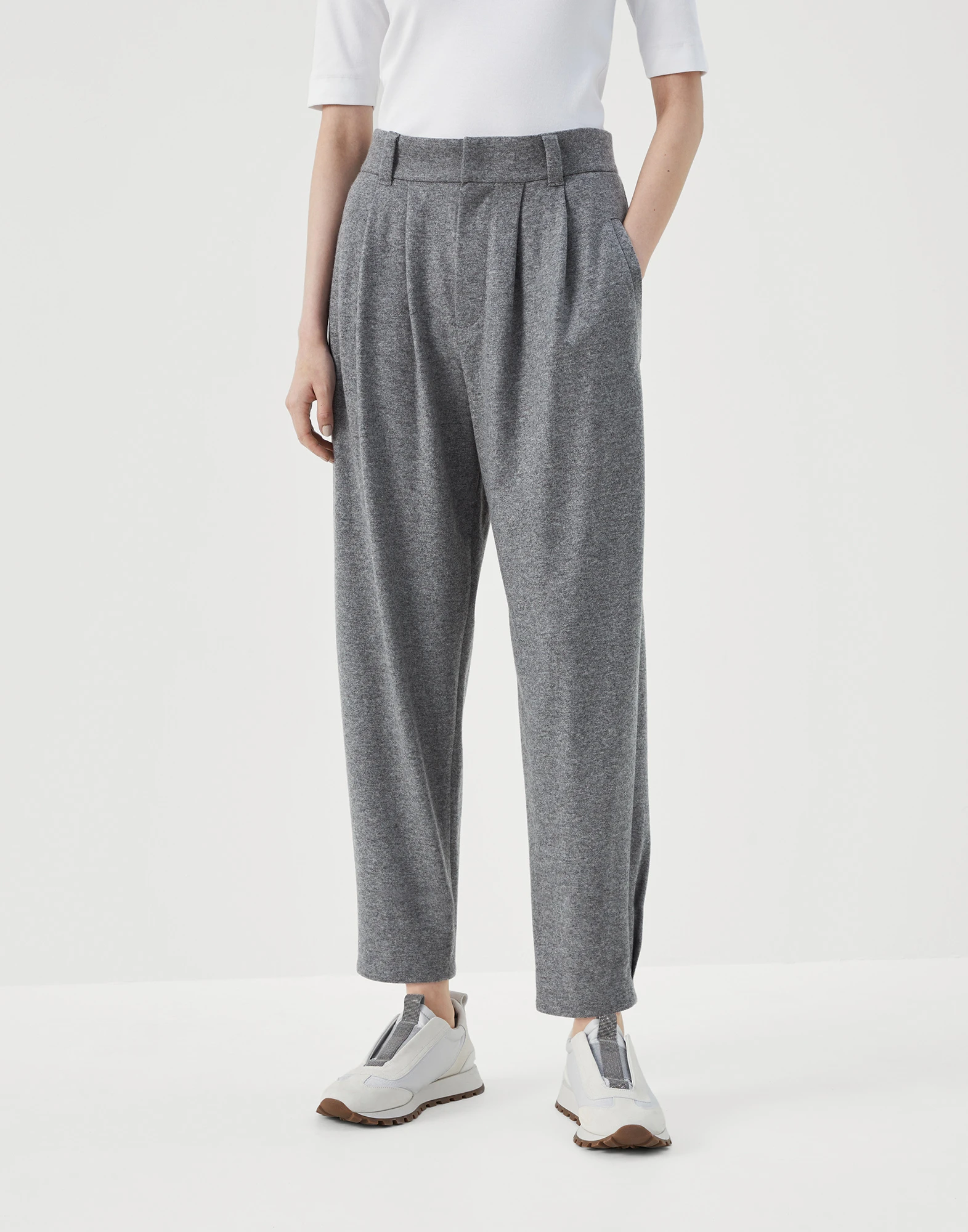 Cashmere jersey tailored trousers