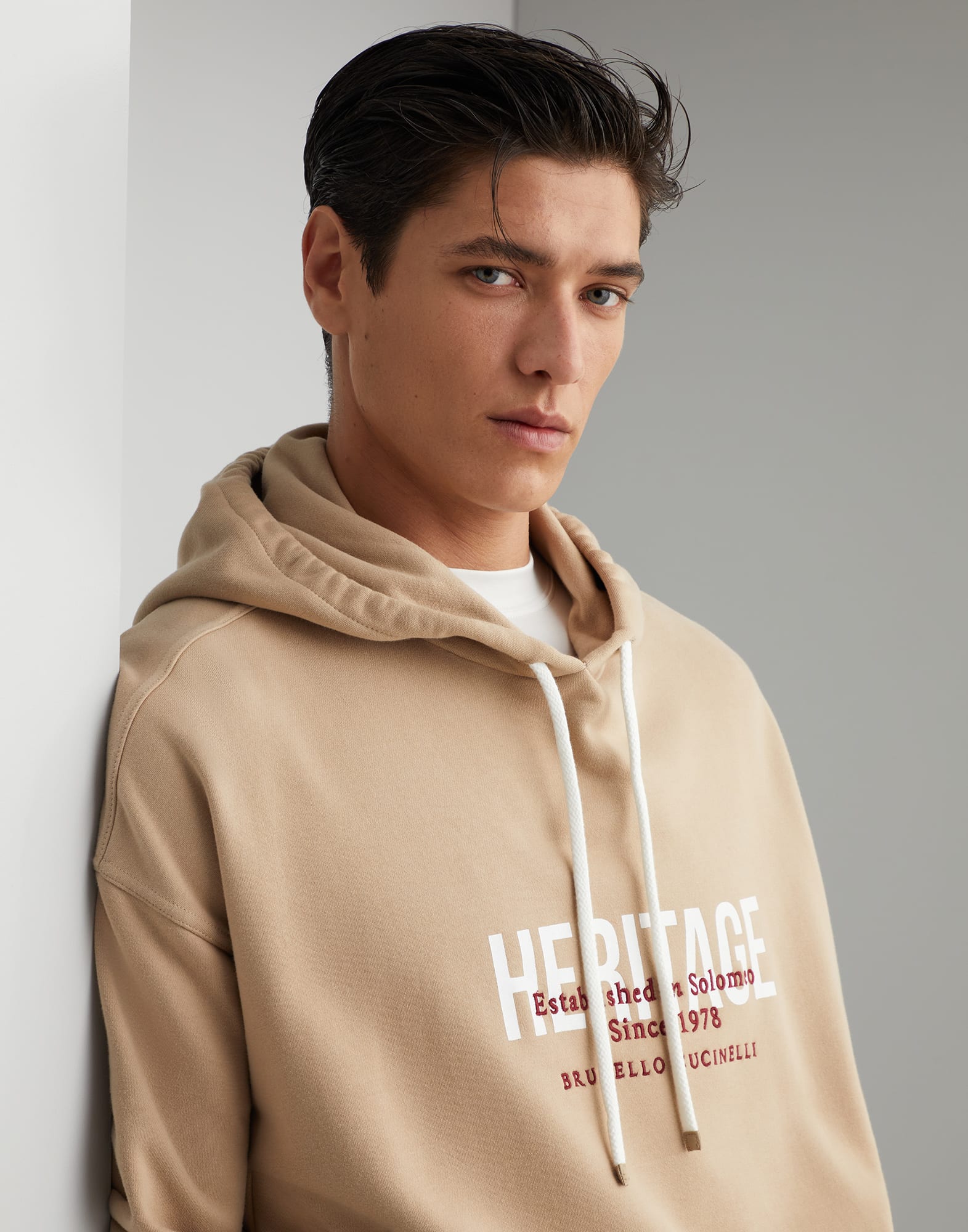 Techno cotton French terry hooded sweatshirt with print