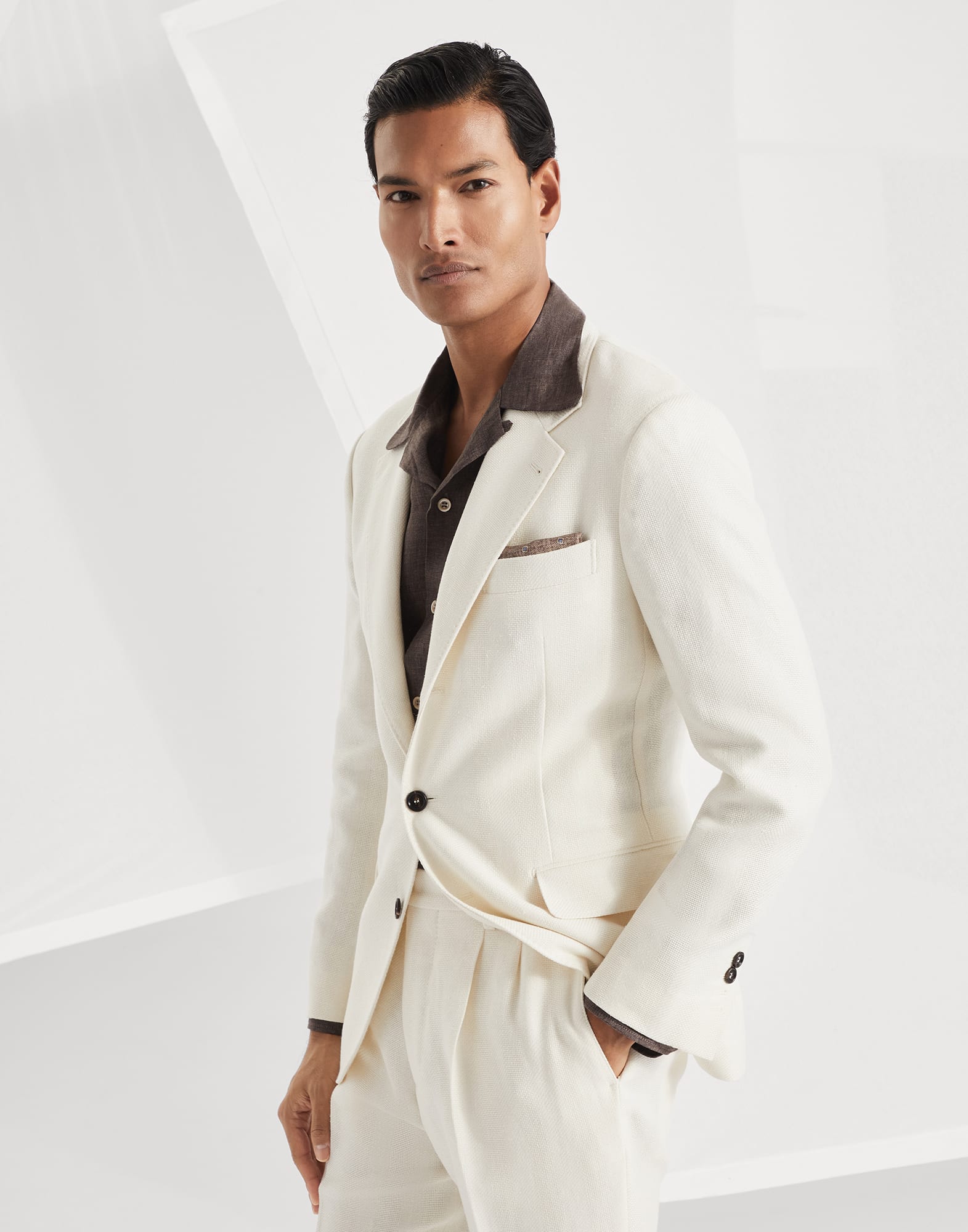 Diagonal twill unconstructed blazer