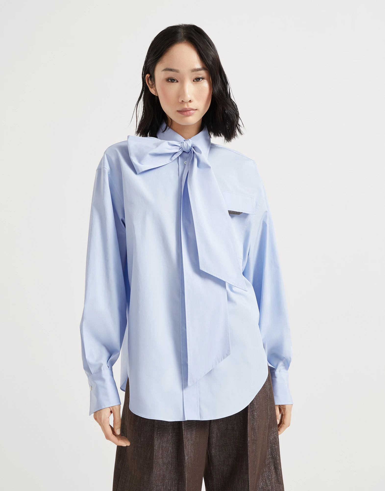 Poplin shirt with lavalli��re