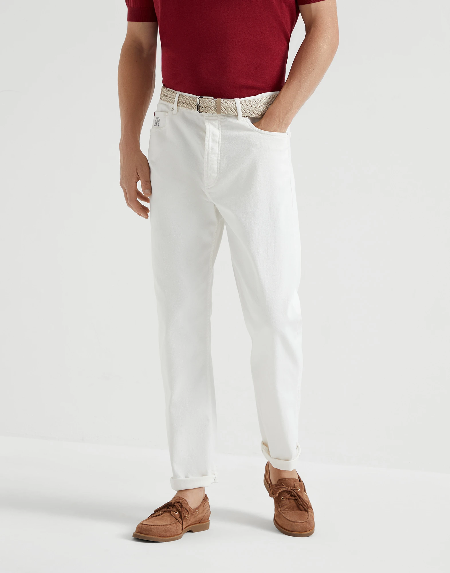 Garment-dyed denim trousers