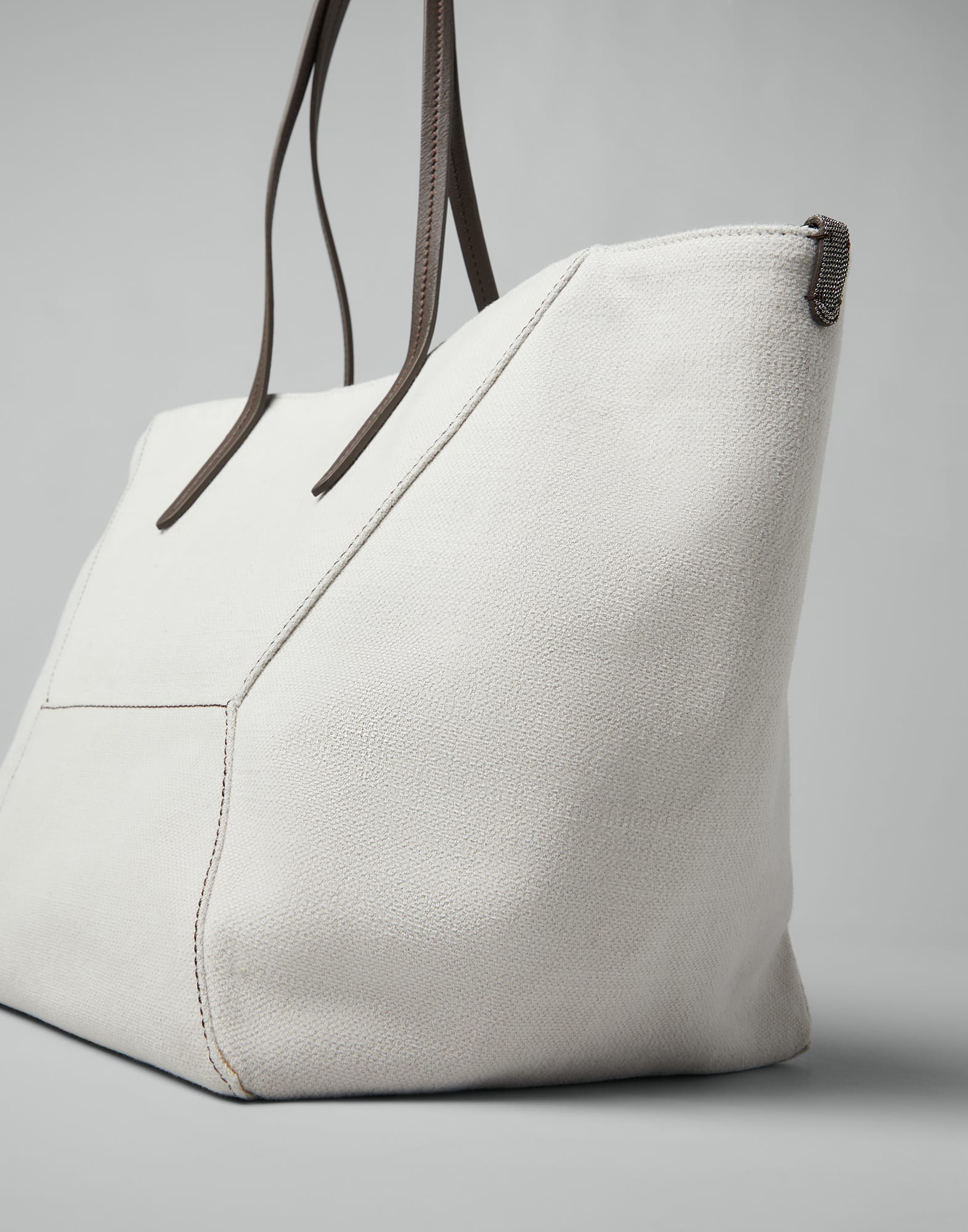 Cotton and linen canvas shopper bag with monili