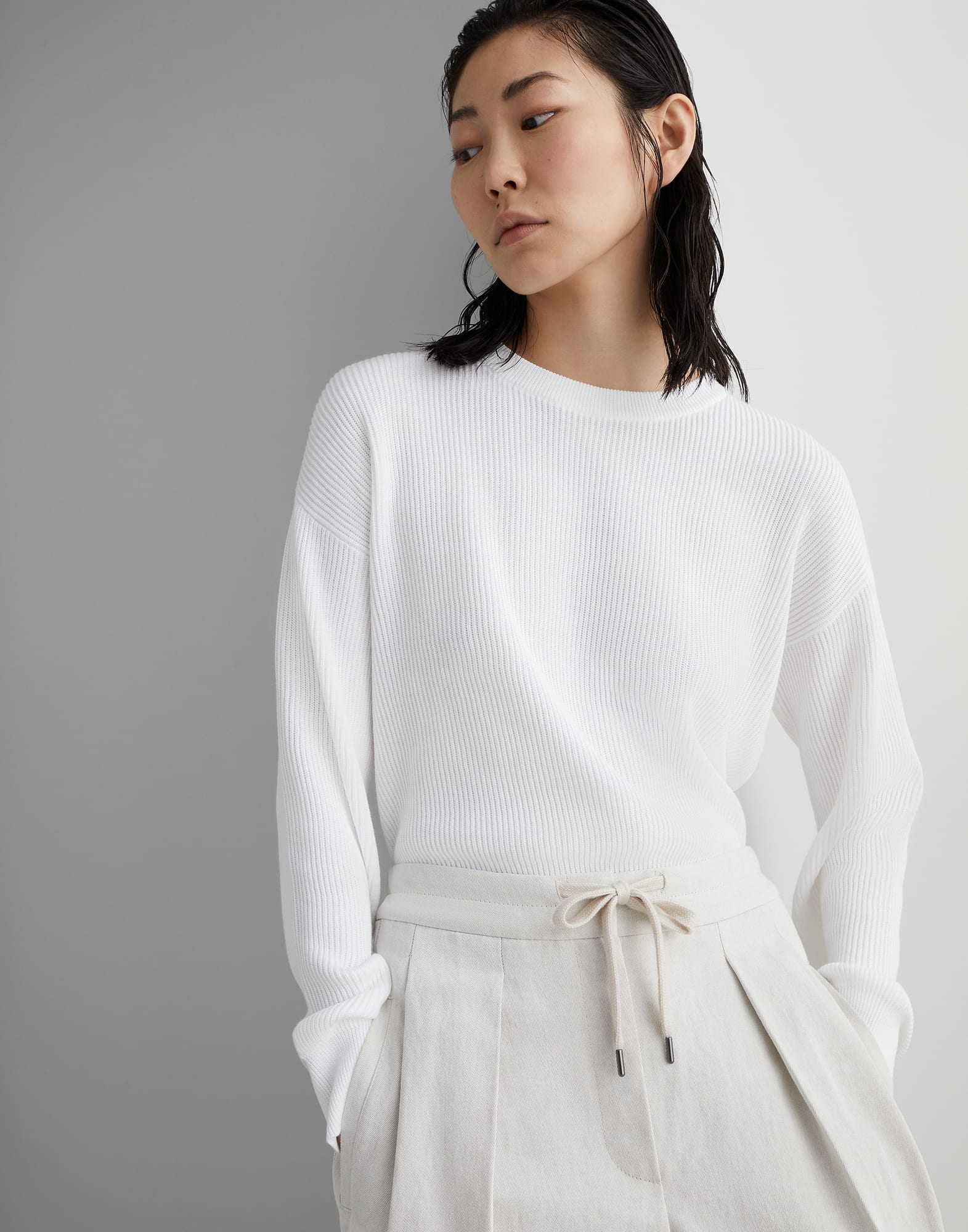 Cotton and linen gabardine slouchy trousers