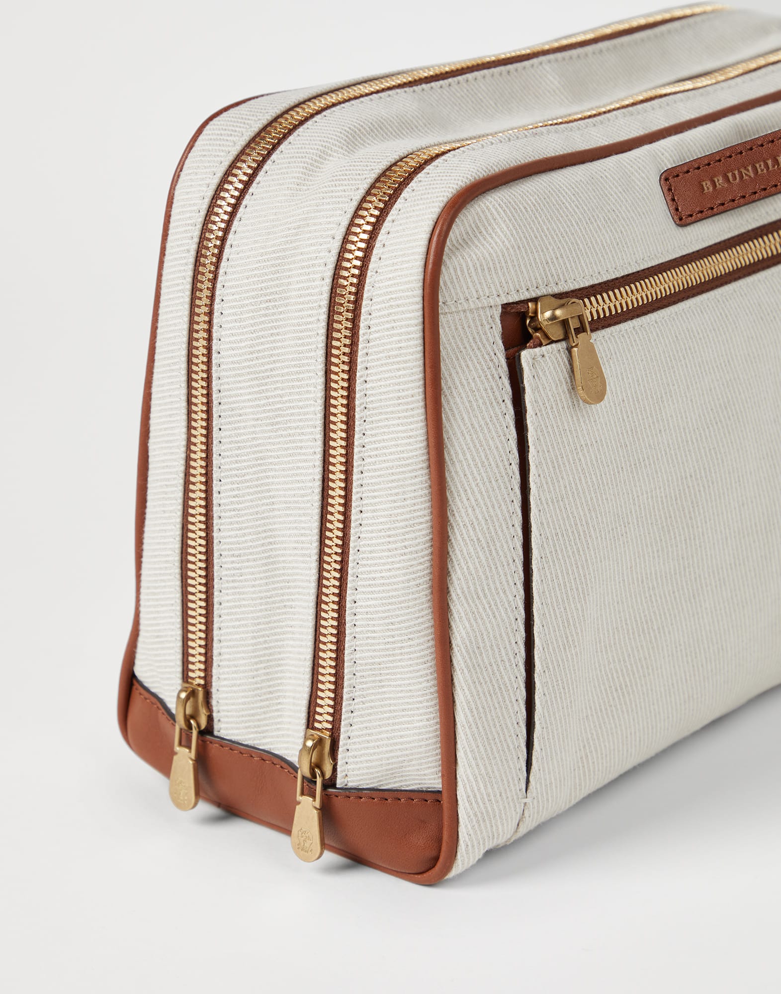 Cotton and linen cavalry and calfskin beauty case