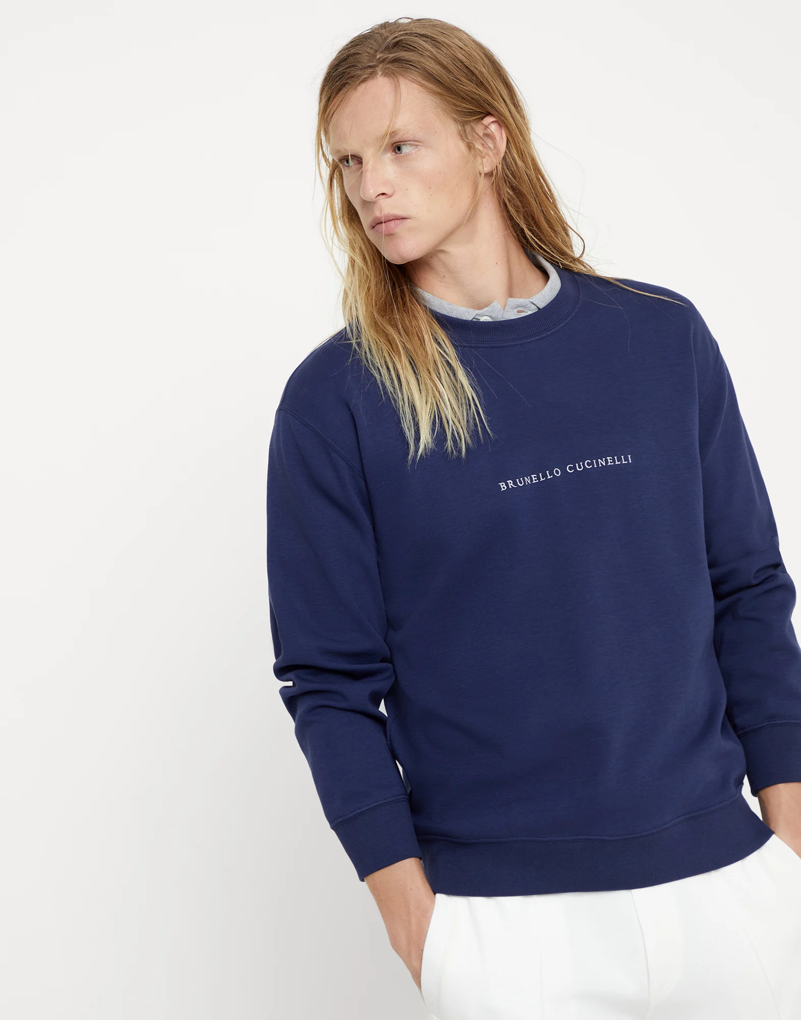 Techno cotton French terry sweatshirt with embroidery