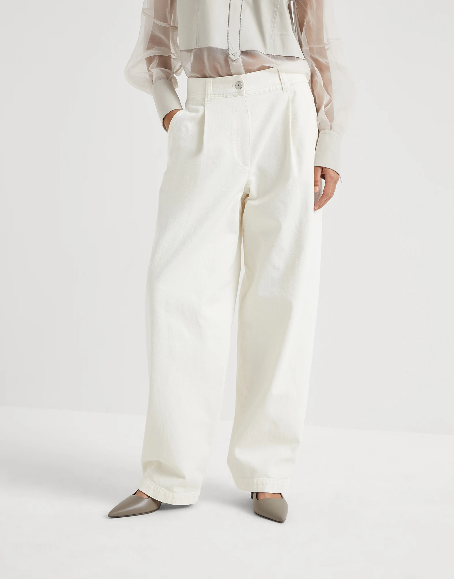 Dyed soft denim loose sartorial trousers with shiny tab