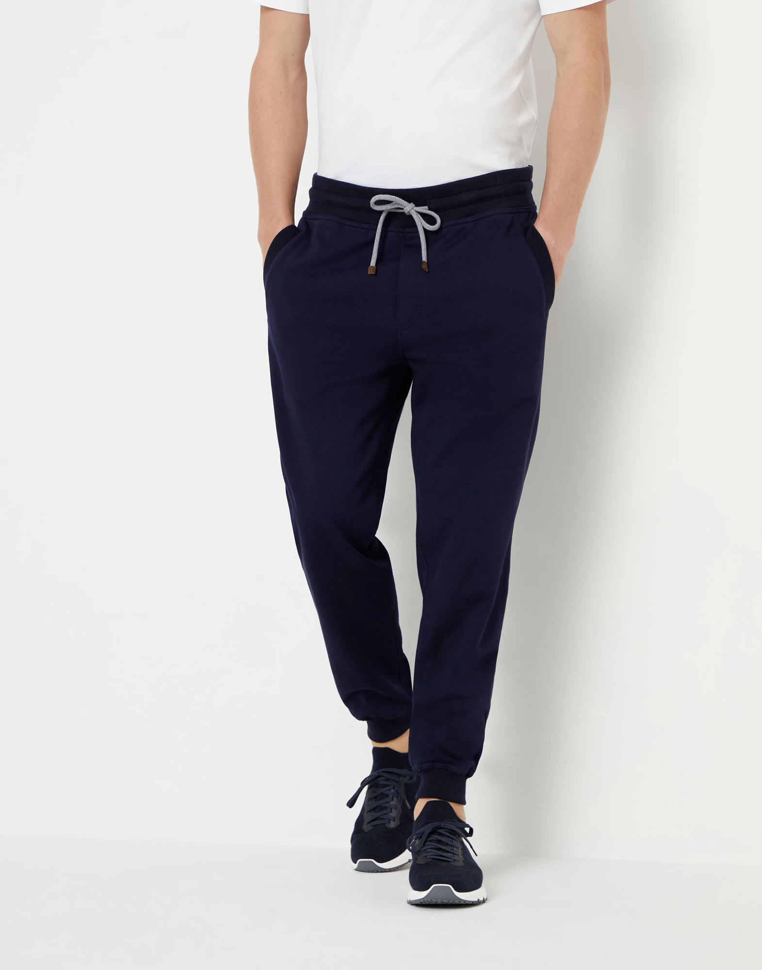 Cotton French terry trousers with elasticated cuffs